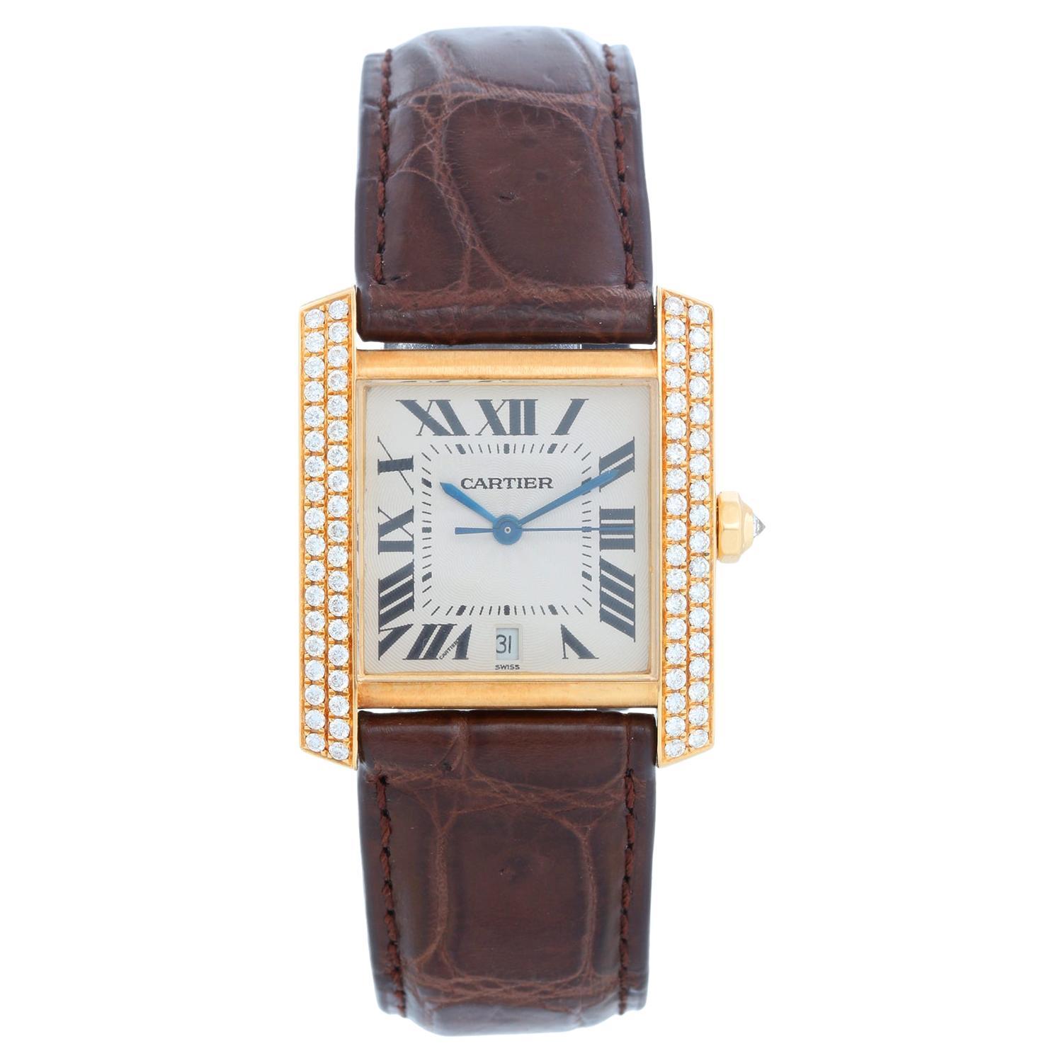Cartier Tank Francaise 18k Yellow Gold Men's Watch WE1010R8 1840 For Sale