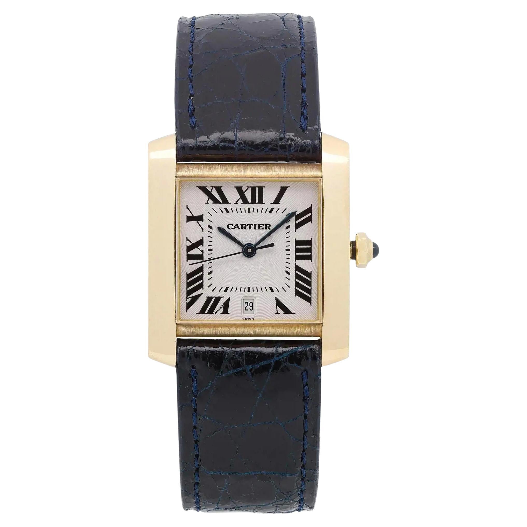 Cartier Tank Francaise 18K Yellow Gold Silver Dial Automatic Mens Watch W5000156