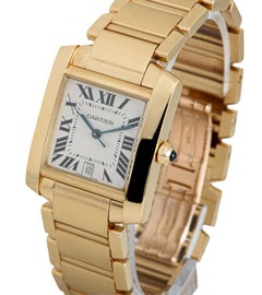 Cartier Tank Francaise 18 Karat Yellow Gold Silver Guilloche Dial W50001R2