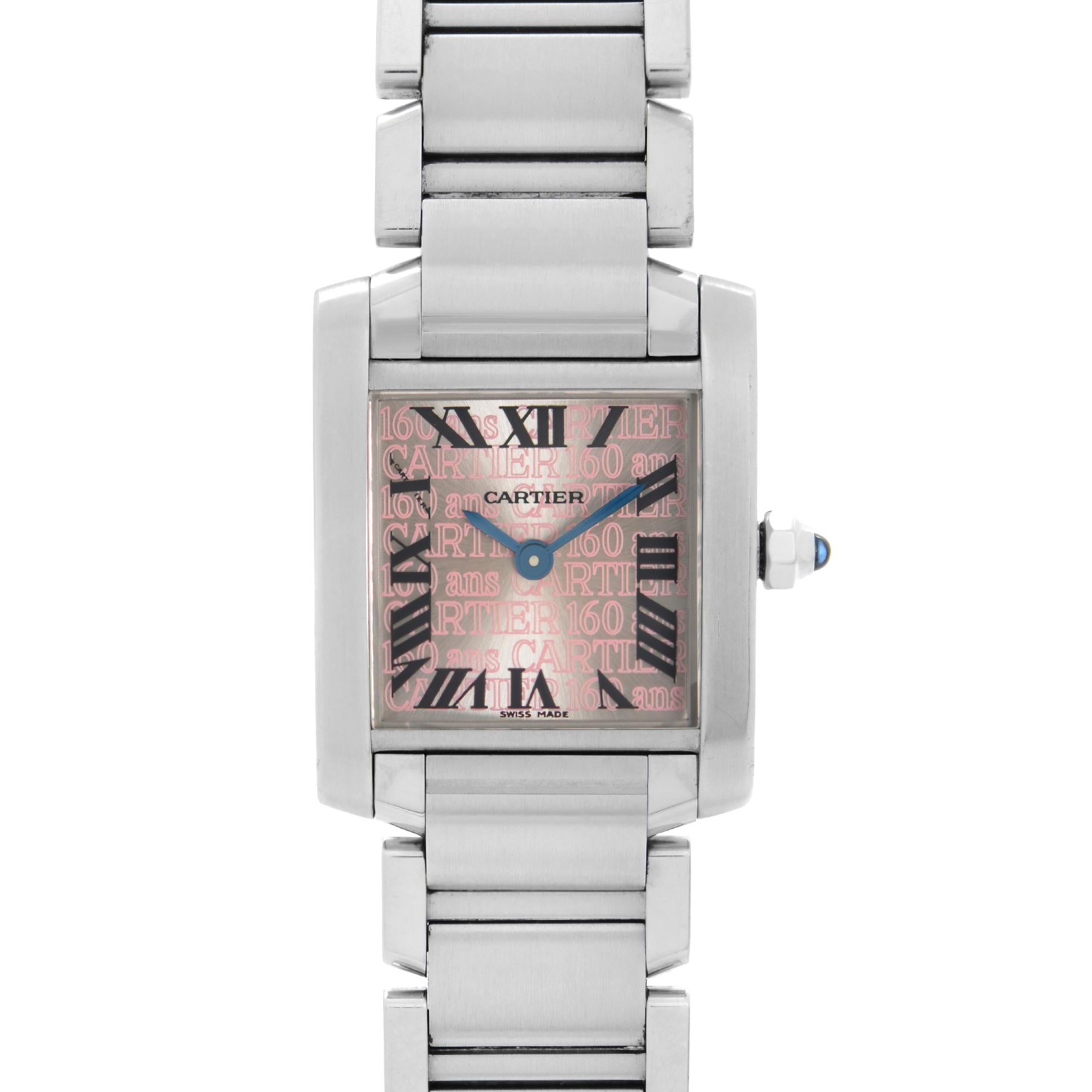 Cartier Tank Francaise 20mm 160th Anniversary Steel Pink Dial Ladies Watch 2384. 160th Year Anniversary Limited Edition. The dial is marked with Cartier 160. This Beautiful Timepiece is Powered by Quartz (Battery) Movement And Features: Stainless