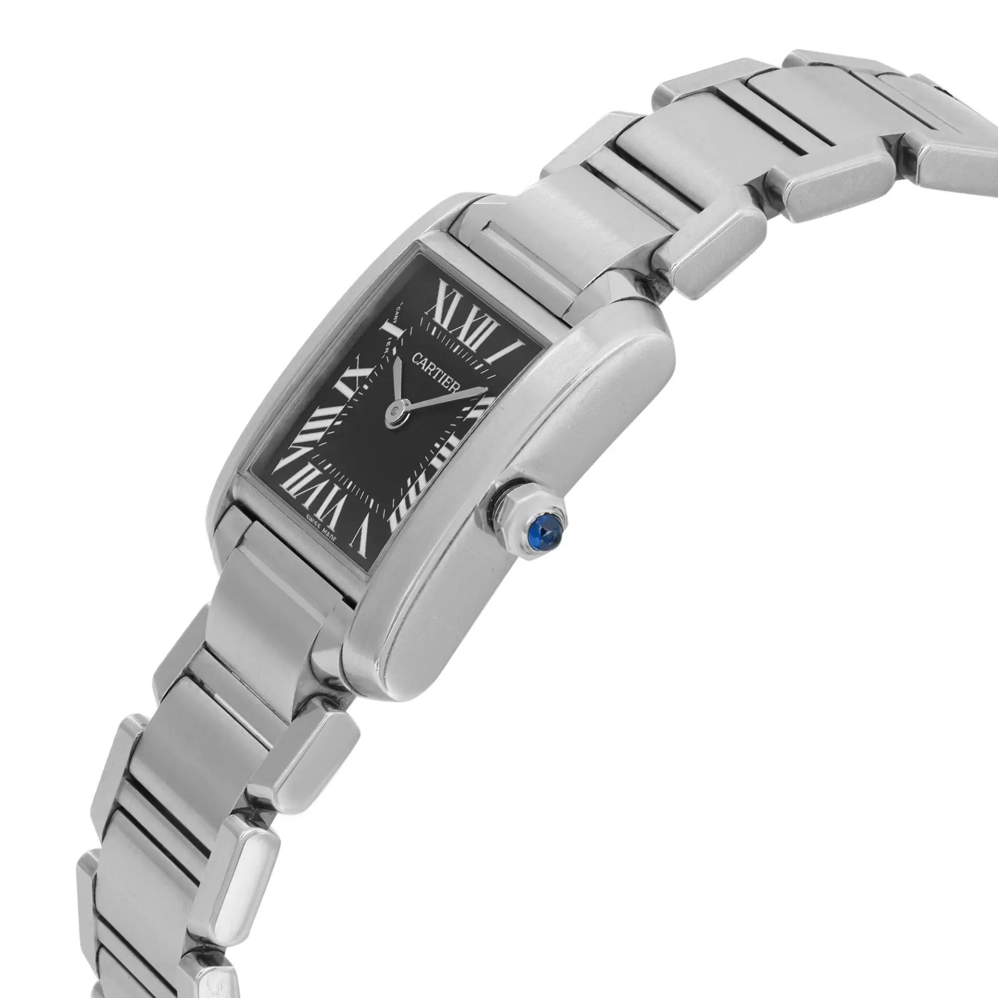 Cartier Tank Francaise 20mm Quadrante Nero Acciaio Donna Orologio al quarzo W51026Q3 In condizioni ottime in vendita a New York, NY