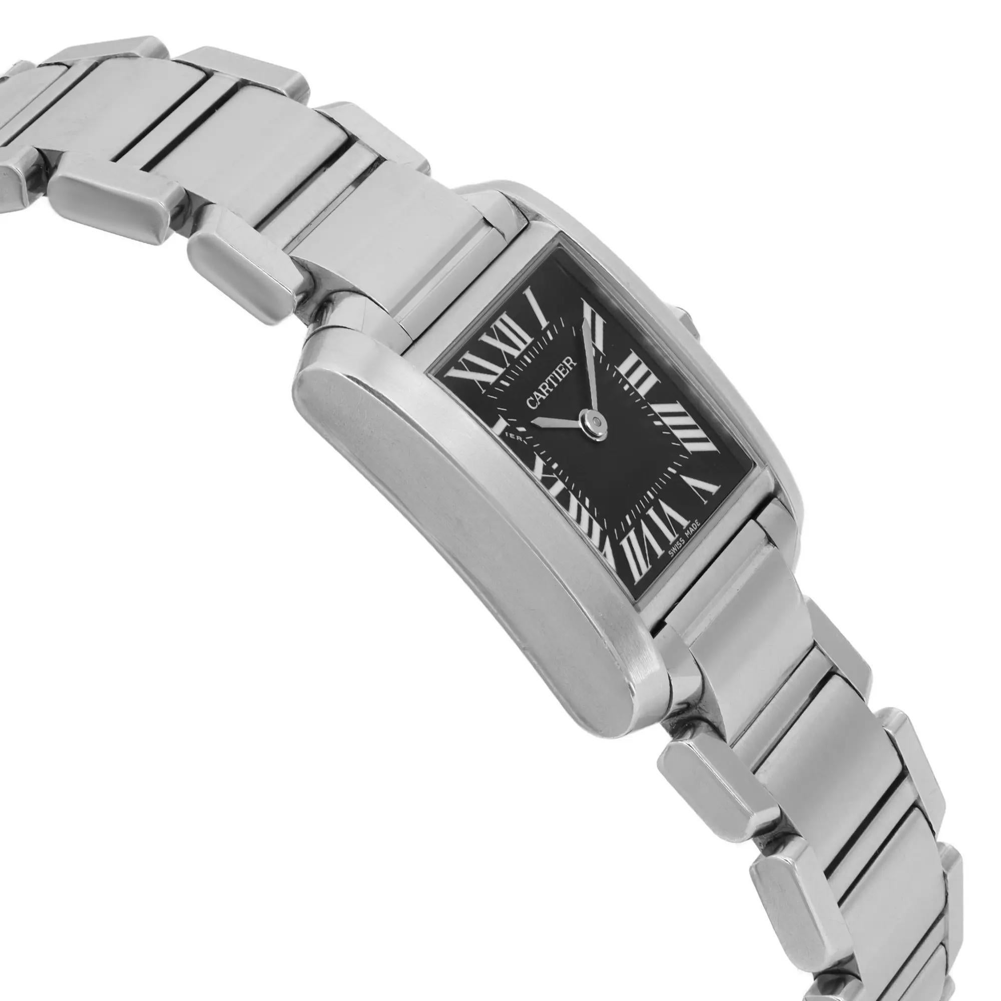 Cartier Tank Francaise 20mm Quadrante Nero Acciaio Donna Orologio al quarzo W51026Q3 in vendita 1