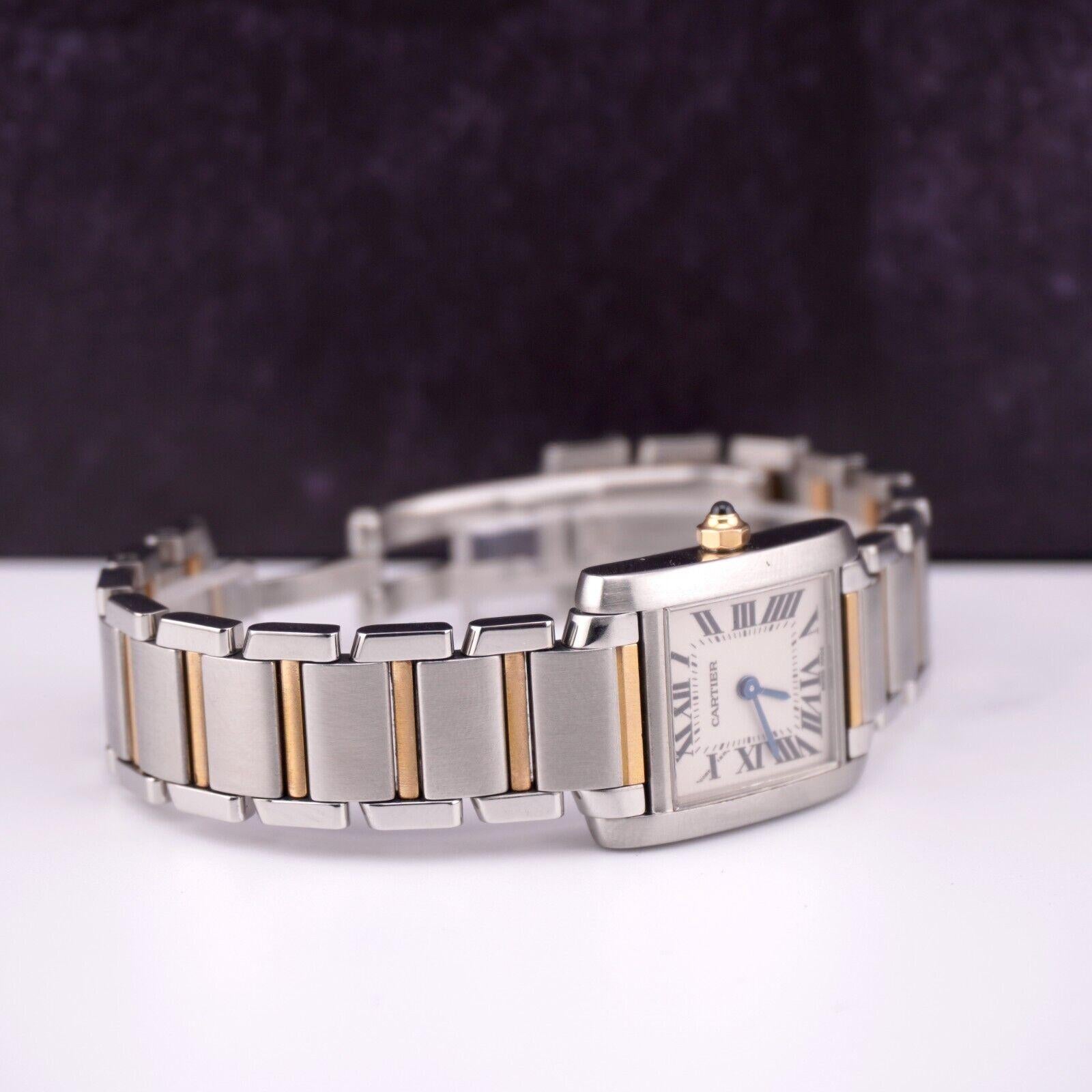 Modern Cartier Tank Francaise 20mm Quartz Ladies 18k Gold & Steel Watch White Dial 2384