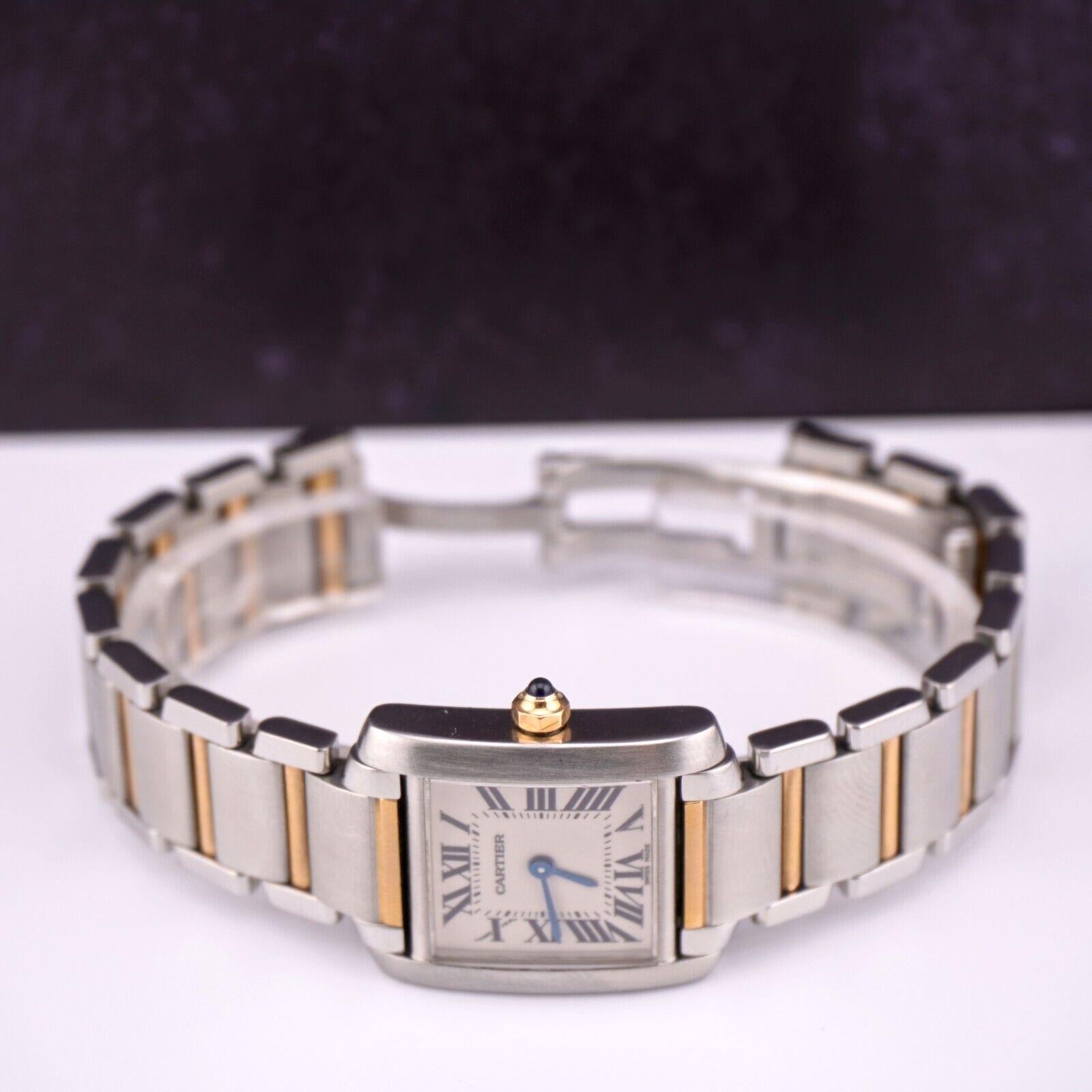 Cartier Tank Francaise 20mm Quartz Ladies 18k Gold & Steel Watch White Dial 2384 3