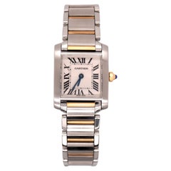 Cartier Tank Francaise 20mm Quarz Damen 18k Gold & Stahl Uhr weißes Zifferblatt 2384
