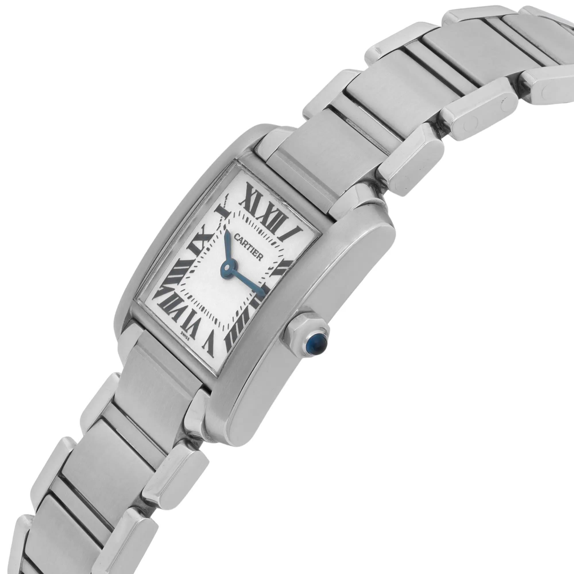 Cartier Tank Francaise 20mm Stainless Steel White Dial Ladies Quartz Watch 2300 In Good Condition For Sale In New York, NY