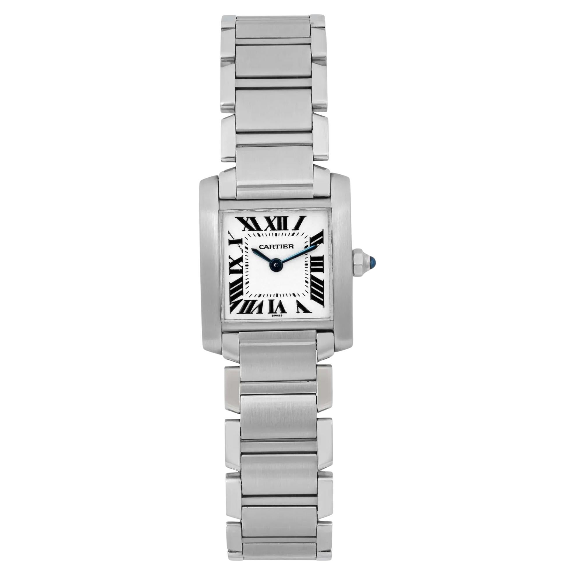 Cartier Tank Francaise 20mm Stainless Steel White Dial Ladies Quartz Watch 2300 For Sale