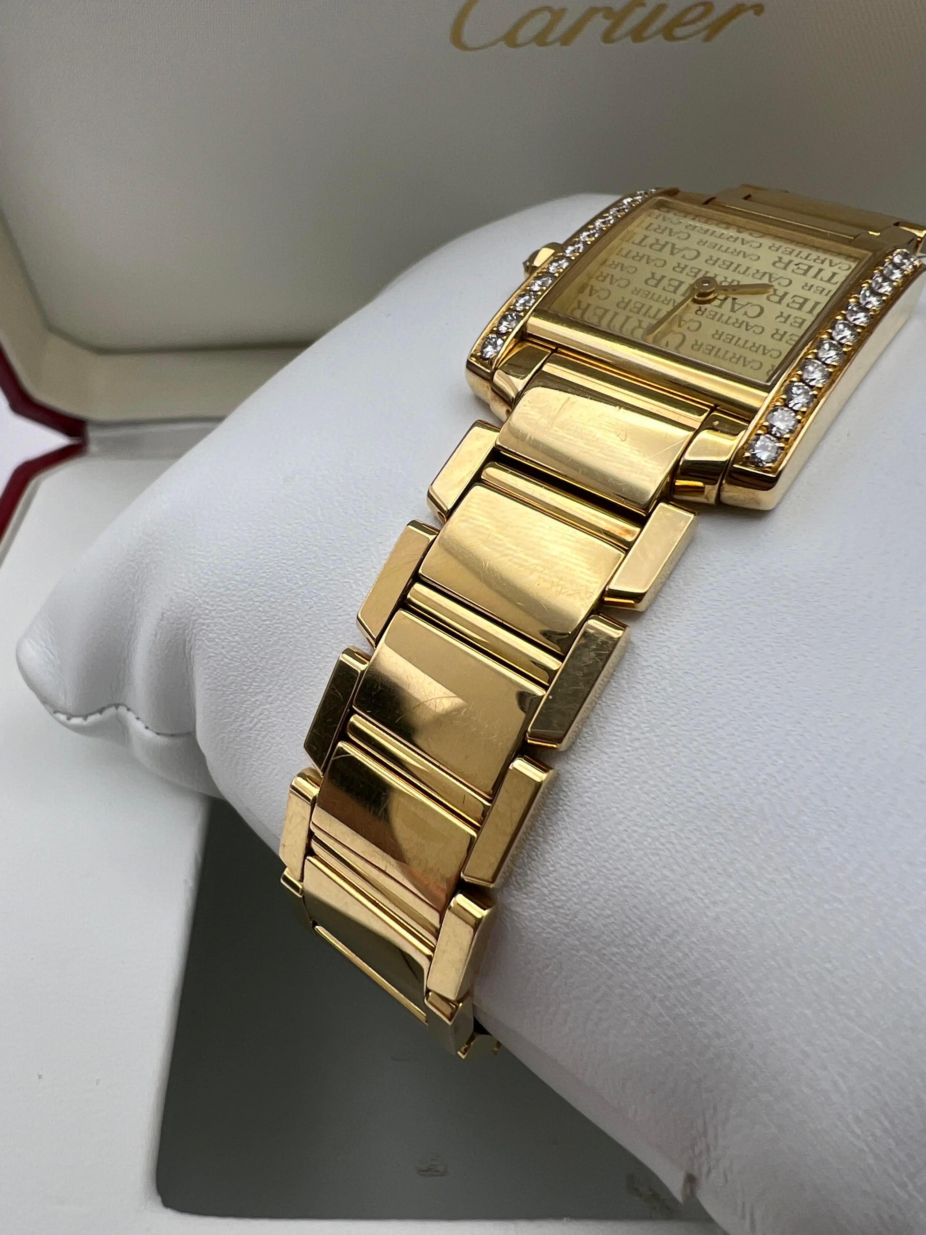 Femenino o masculino Cartier Tank Francaise 20mm x 25mm Bisel de Diamantes de Fábrica de Oro de 18K WE1023R8 Caja en venta