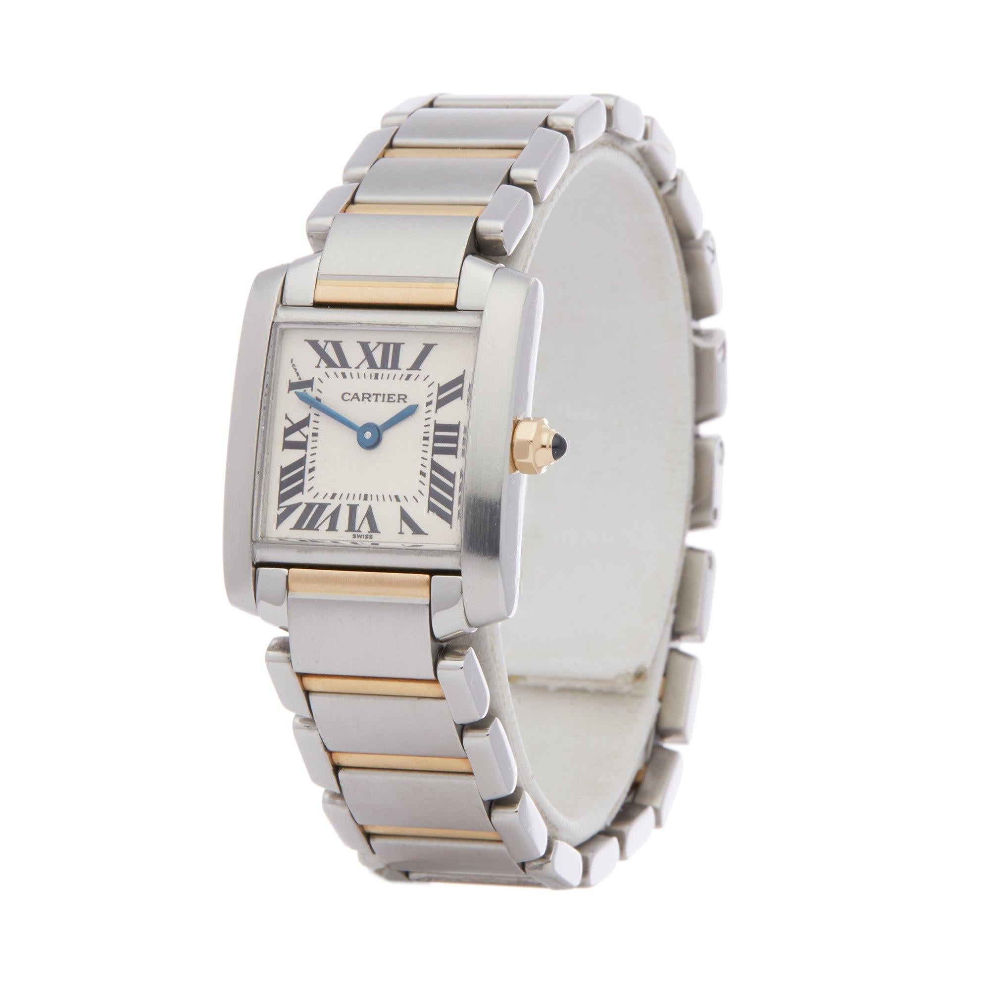 Xupes Reference: W007460
Manufacturer: Cartier
Model: Tank
Model Variant: Francaise
Model Number: 2300
Age: 1990
Gender: Ladies
Complete With: Cartier Box 
Dial: White Roman
Glass: Sapphire Crystal
Case Size: 20mm by 24mm
Case Material: Stainless