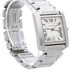 Cartier Tank Francaise 2302 Large Steel Guilloche Roman Dial Blue Hands Watch