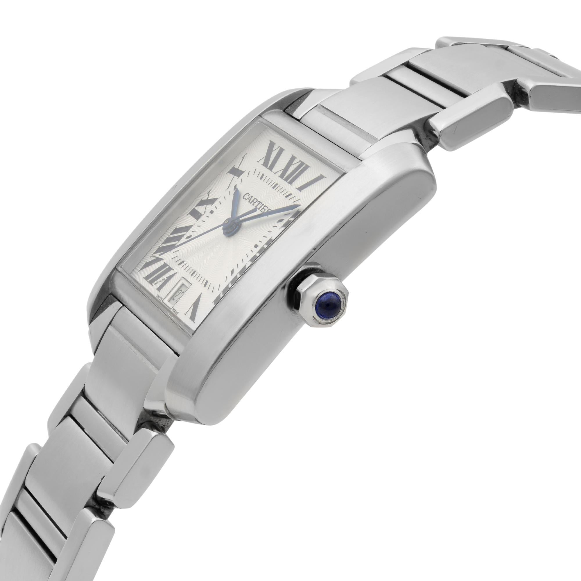 Cartier Tank Francaise 2302 Stainless Steel Silver Dial Men's Watch W51002Q3 In New Condition In New York, NY