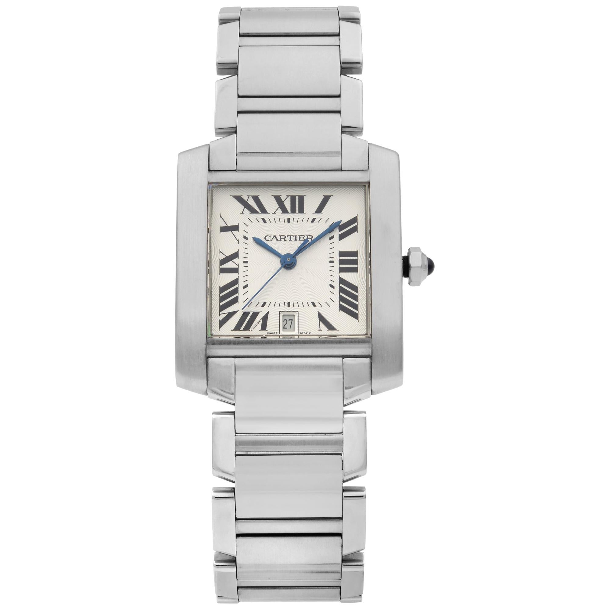 Cartier Tank Francaise 2302 Stainless Steel Silver Dial Men's Watch W51002Q3