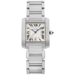 Cartier Tank Francaise 2302 Stainless Steel Silver Dial Men's Watch W51002Q3