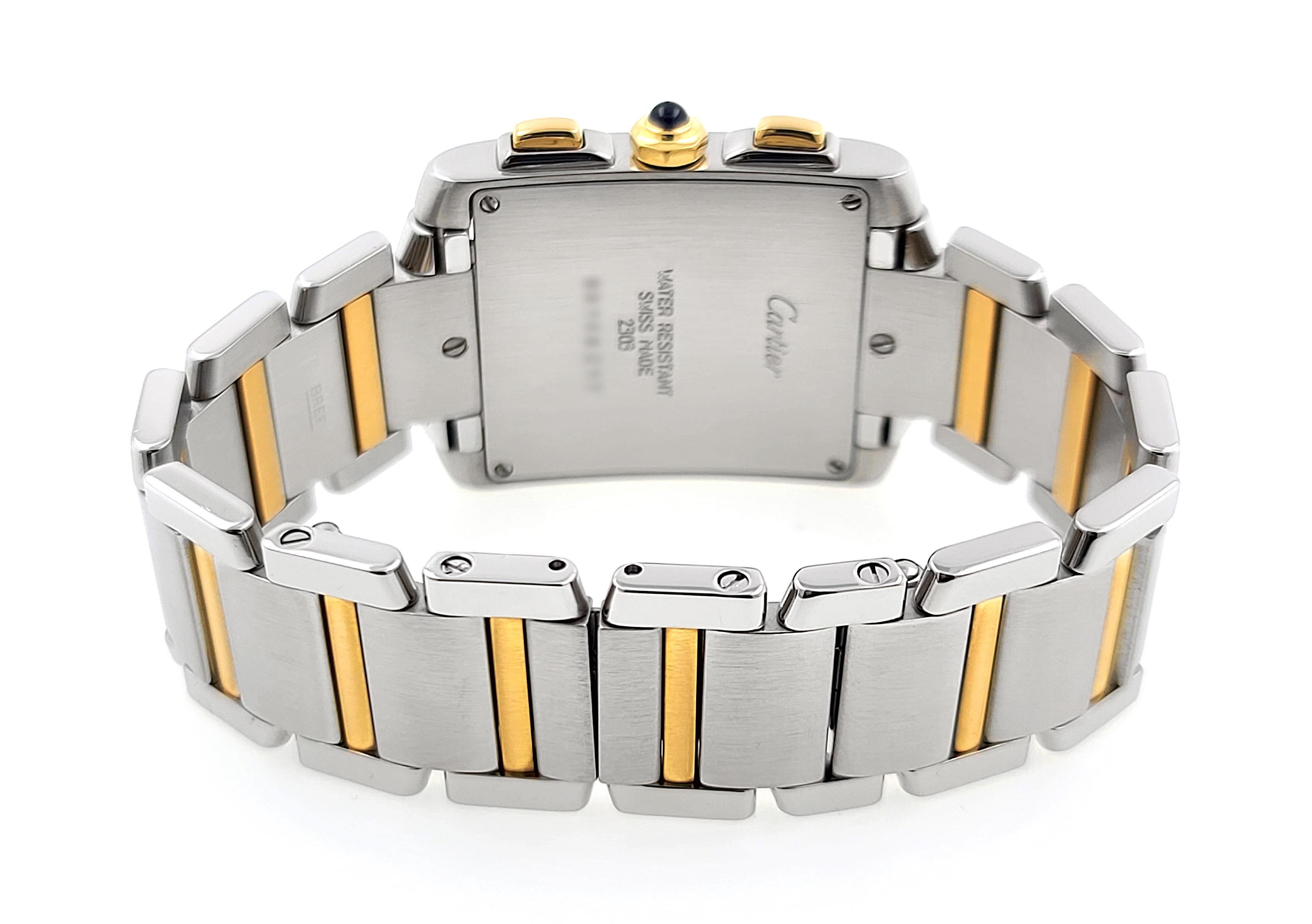 Cartier Tank Française 2303 gewartet Stahl & 18k Gold Chronograph Chronoreflex im Angebot 3