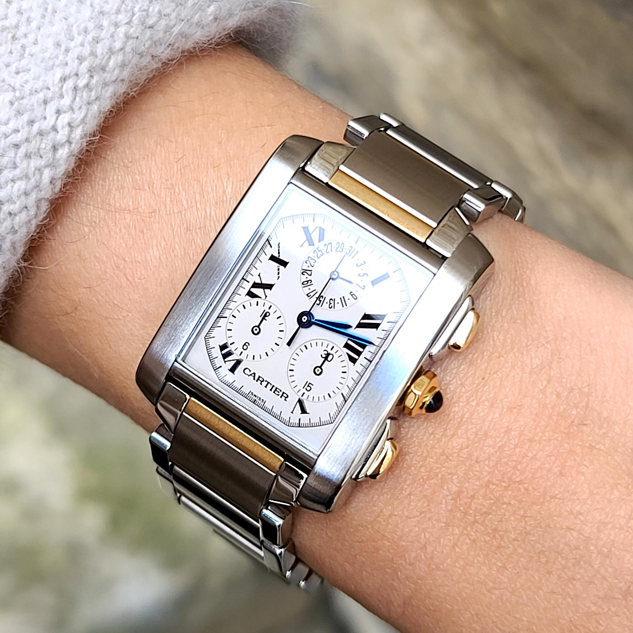 SOLD OUT: Cartier Tank Francaise 2303 28mm by 32mm Two Tone Chronograp