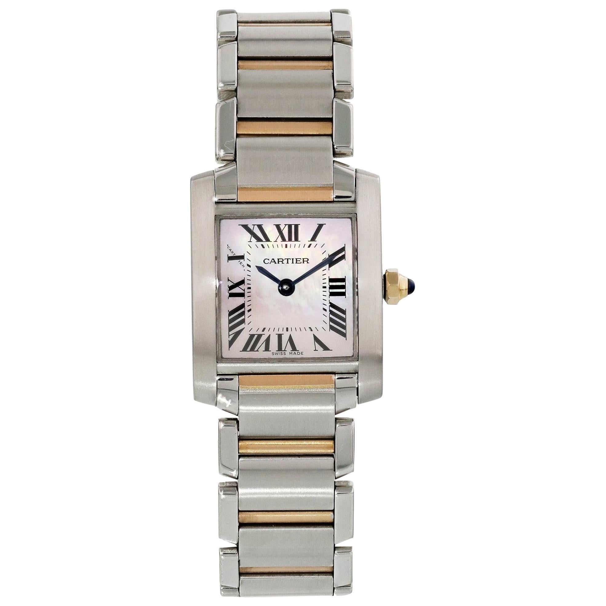 Cartier Tank Francaise 2384 Mother of Pearl Dial Ladies Watch For Sale