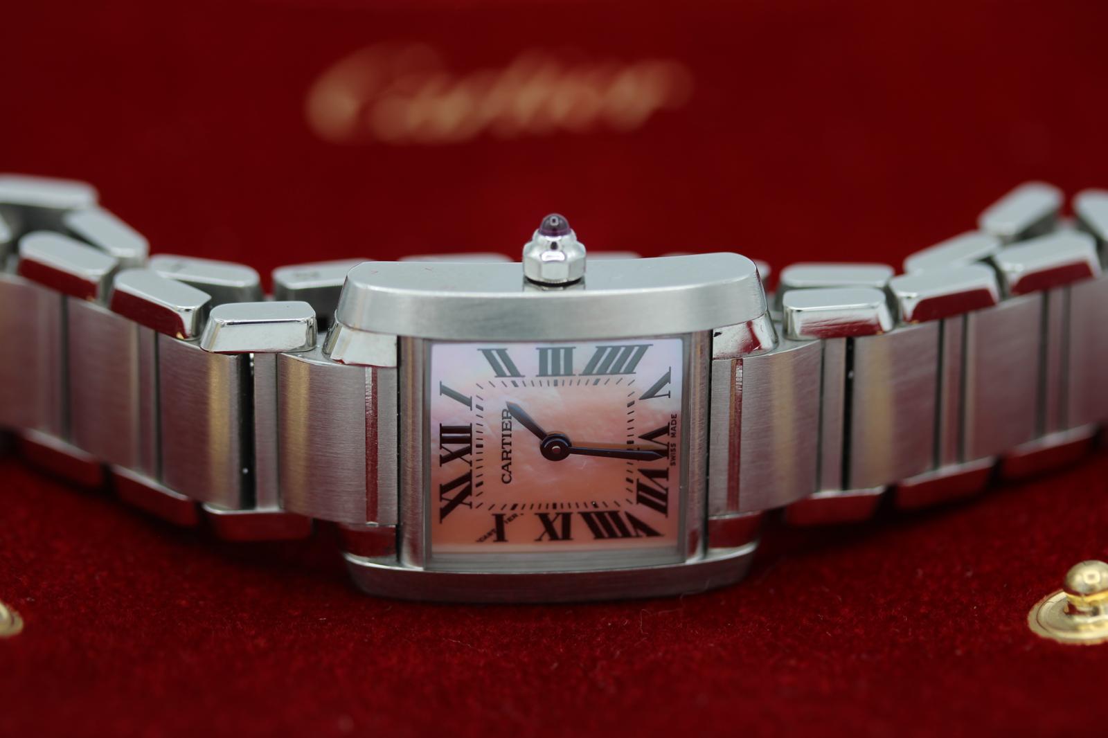Cartier Tank Française 2384 Rosa Madreperla Esfera Fábrica W51008Q3 en venta 5