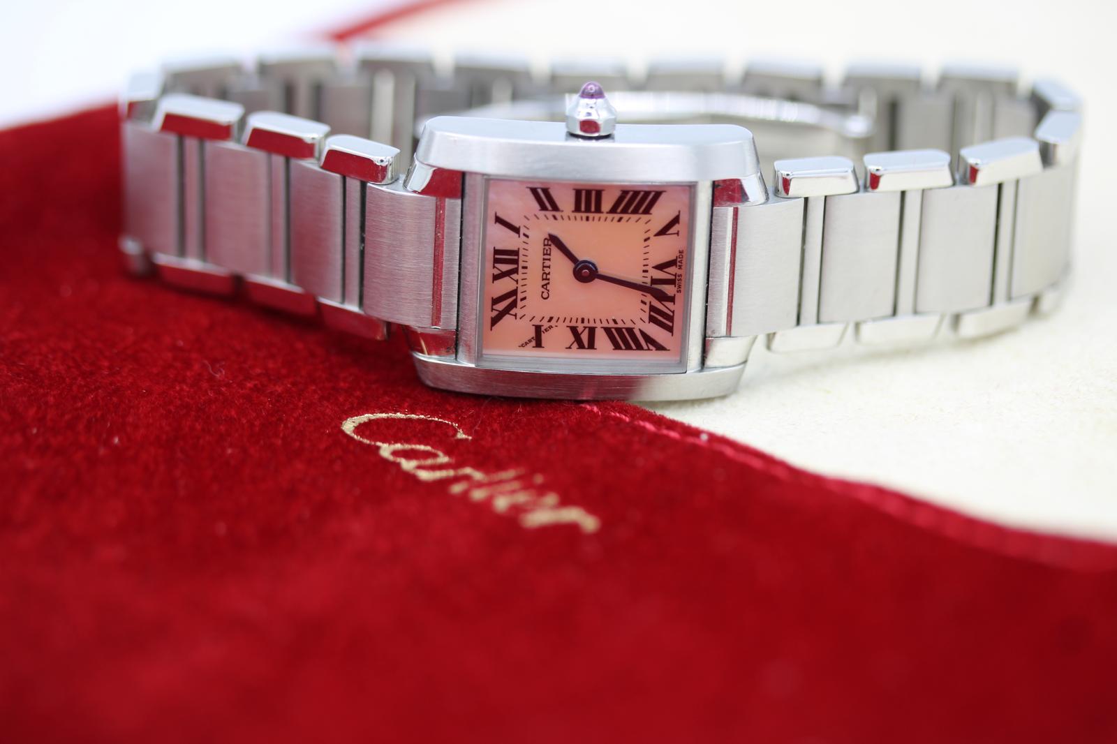 Cartier Tank Française 2384 Rosa Madreperla Esfera Fábrica W51008Q3 en venta 7