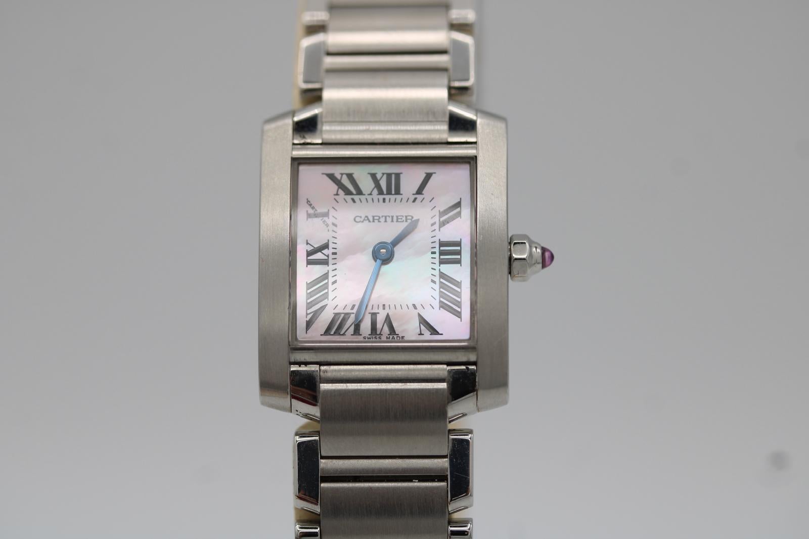 De las mujeres Cartier Tank Française 2384 Rosa Madreperla Esfera Fábrica W51008Q3 en venta