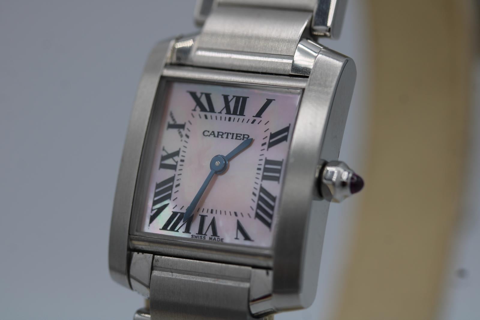 Cartier Tank Française 2384 Rosa Madreperla Esfera Fábrica W51008Q3 en venta 1