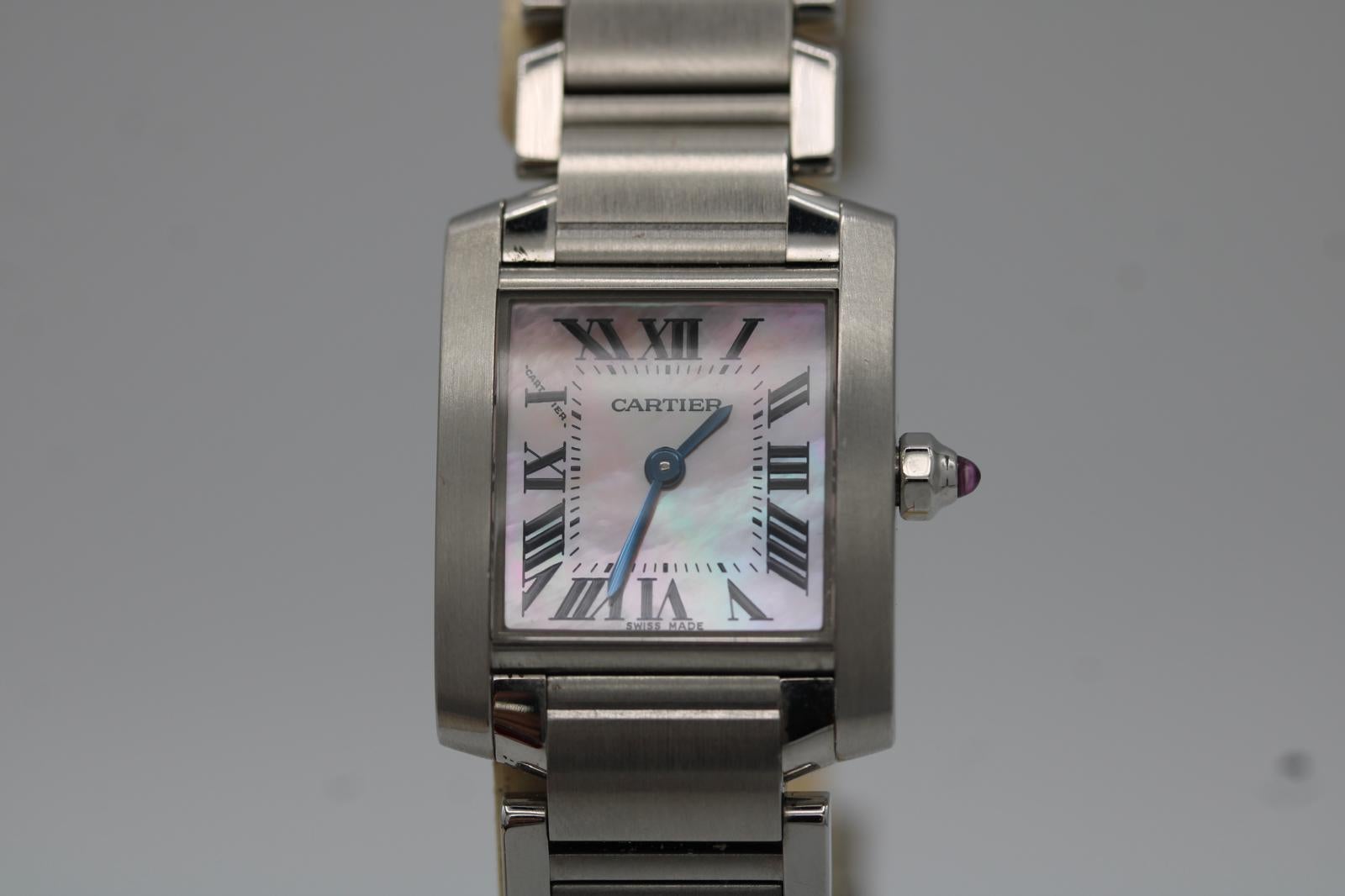 Cartier Tank Française 2384 Rosa Madreperla Esfera Fábrica W51008Q3 en venta 3