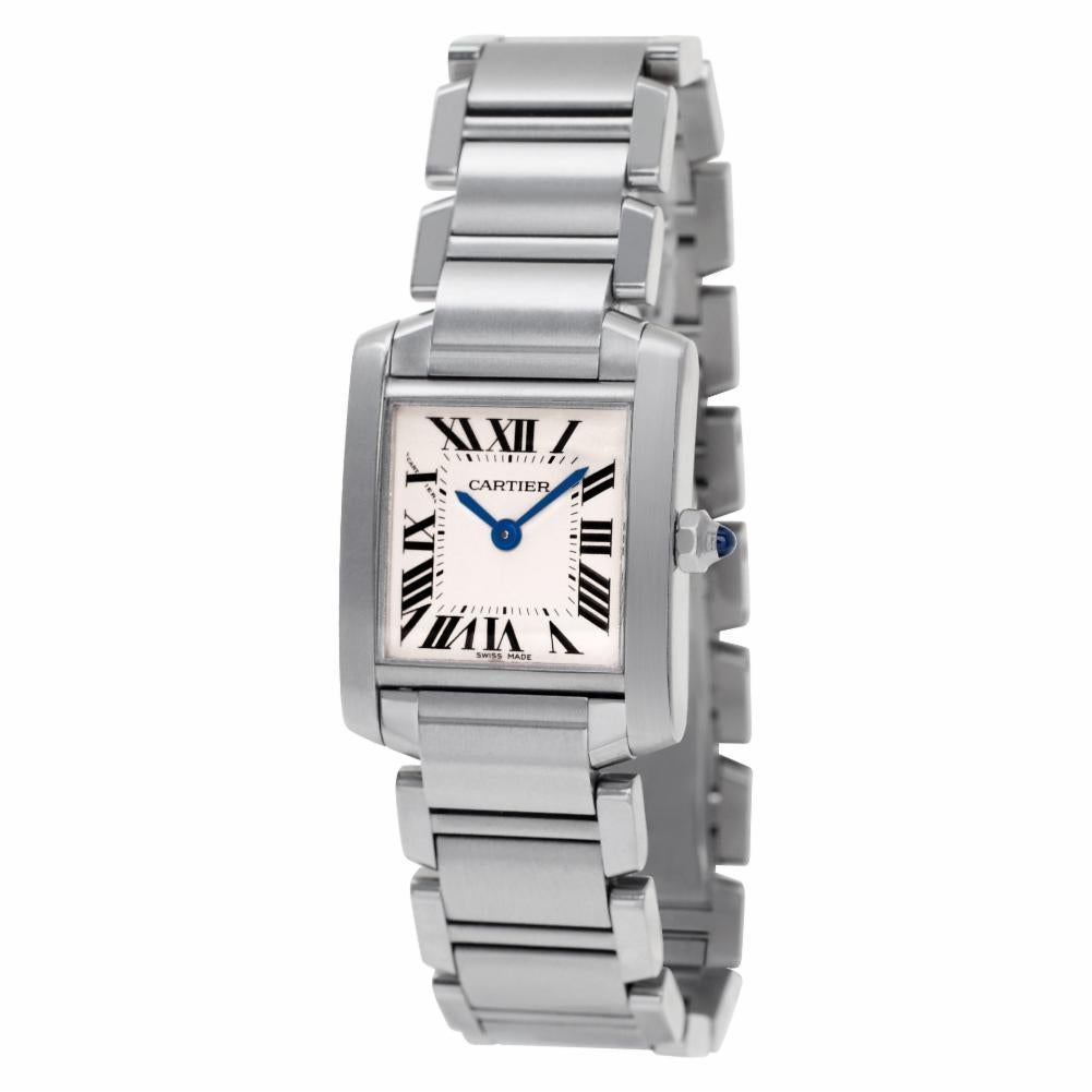 Ladies Cartier Tank Francaise in stainless steel. Quartz. 20 mm case size. With box and papers. Ref w51008q3. Circa 2000's. Fine Pre-owned Cartier Watch. Certified preowned Classic Cartier Tank Francaise w51008q3 watch is made out of Stainless steel