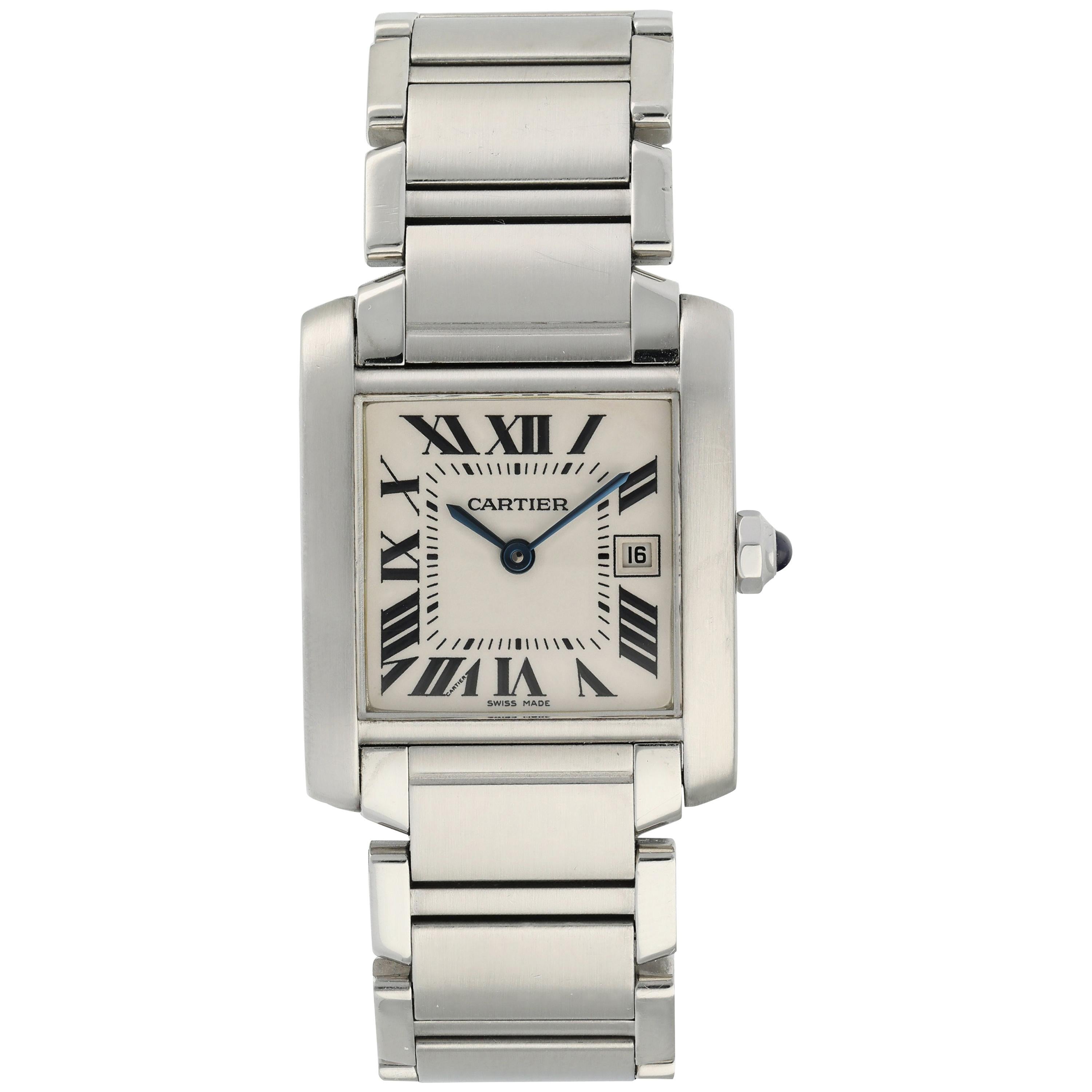 Cartier Tank Francaise 2465 Ladies Midsize Watch Box Papers For Sale