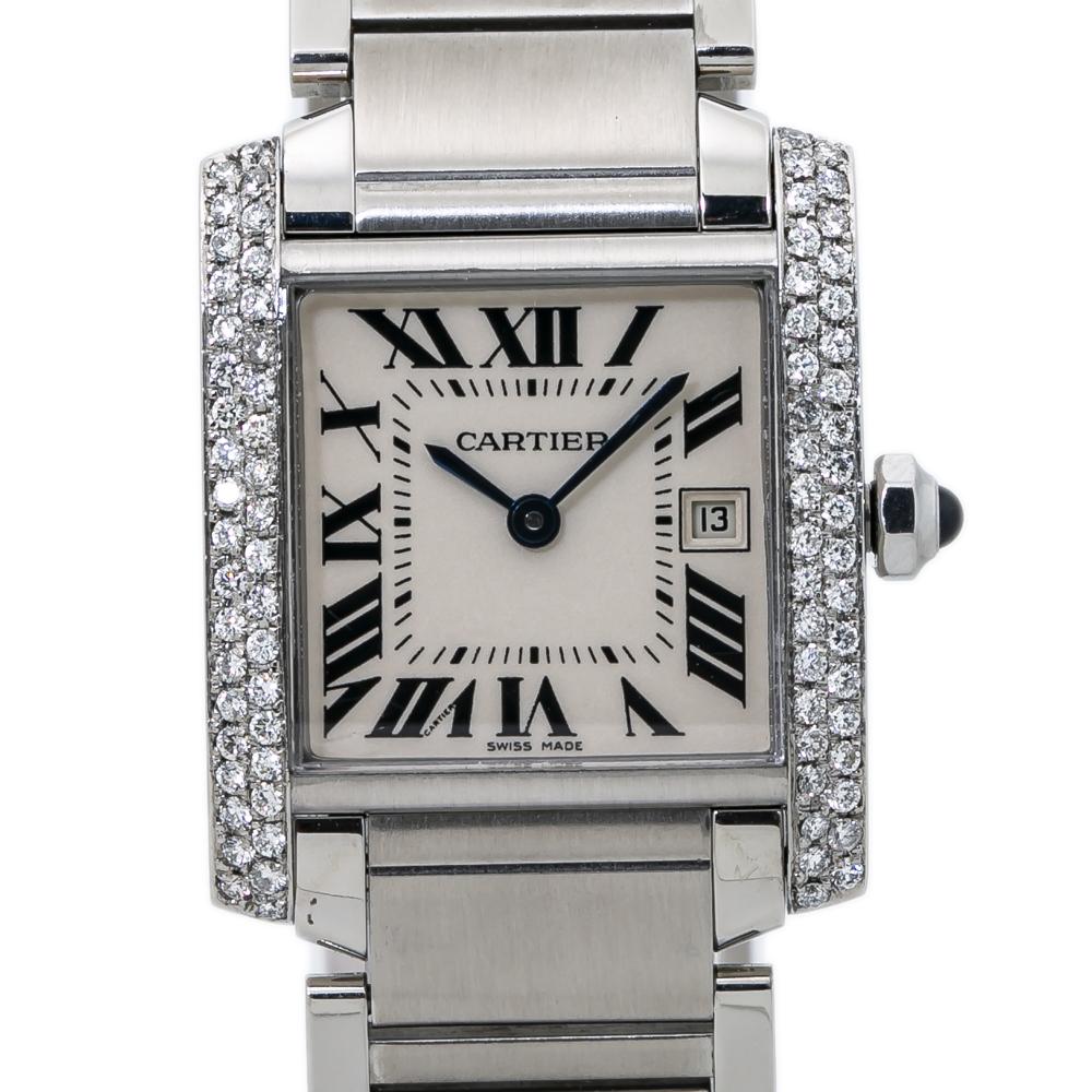Cartier Tank Francaise 2465 VS Diamond Bezel Ladies Quartz Watch 25MM