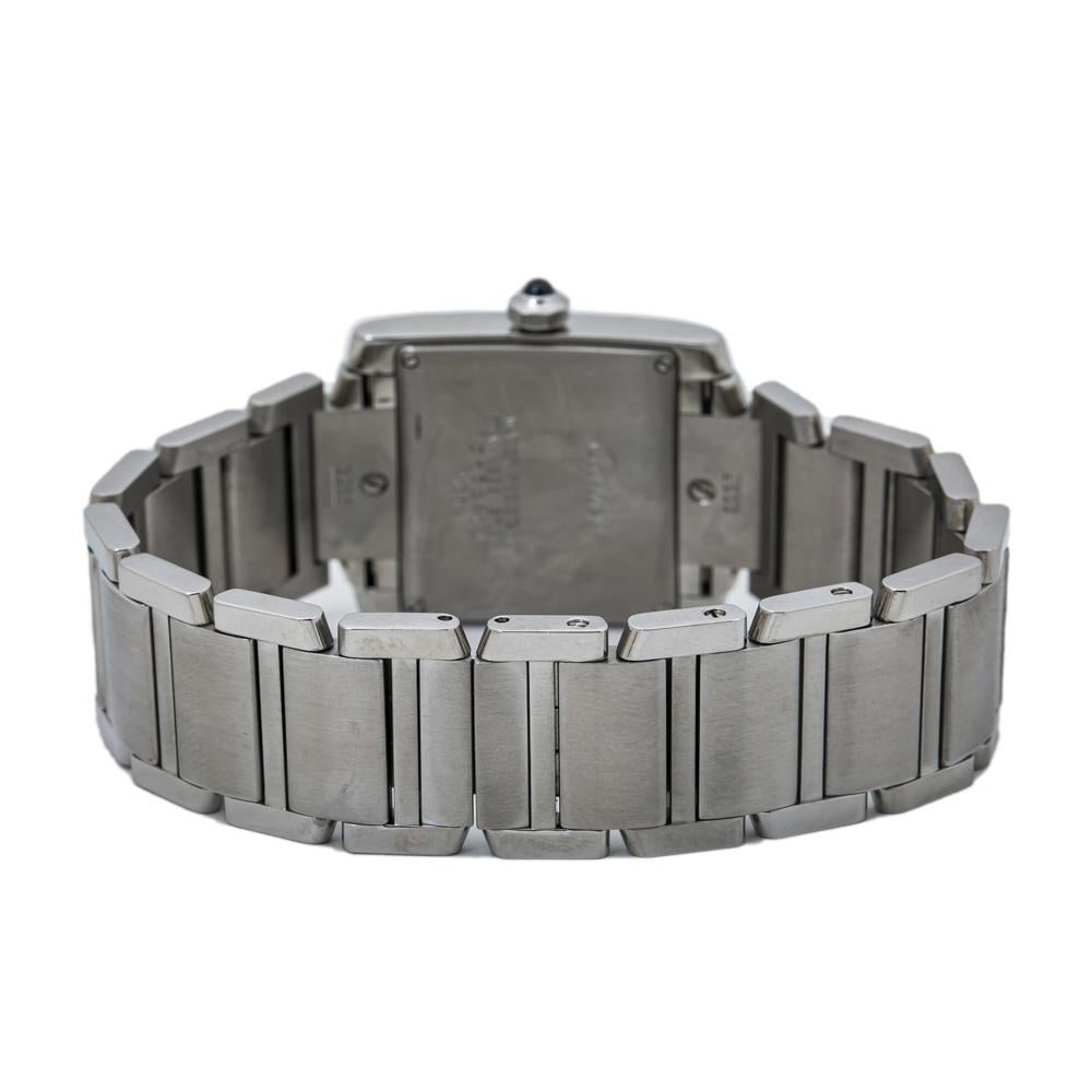 Contemporary Cartier Tank Francaise 2465 VS Diamond Bezel Ladies Quartz Watch  For Sale