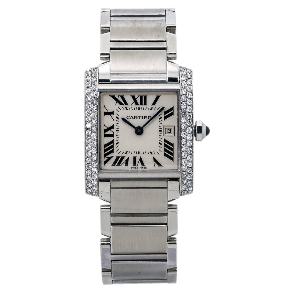 Cartier Tank Francaise 2465 VS Diamond Bezel Ladies Quartz Watch  For Sale