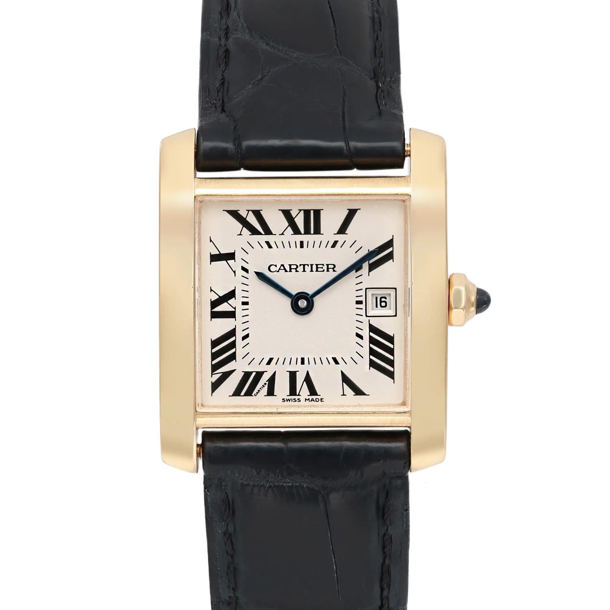 Pre-owned very good condition. The original box and papers are not included. Comes with a chronostore box.

General Information:
Brand: Cartier
Model: Tank Française
Model Number: W5001456
Type: Wristwatch
Style: Luxury
Department: Unisex
