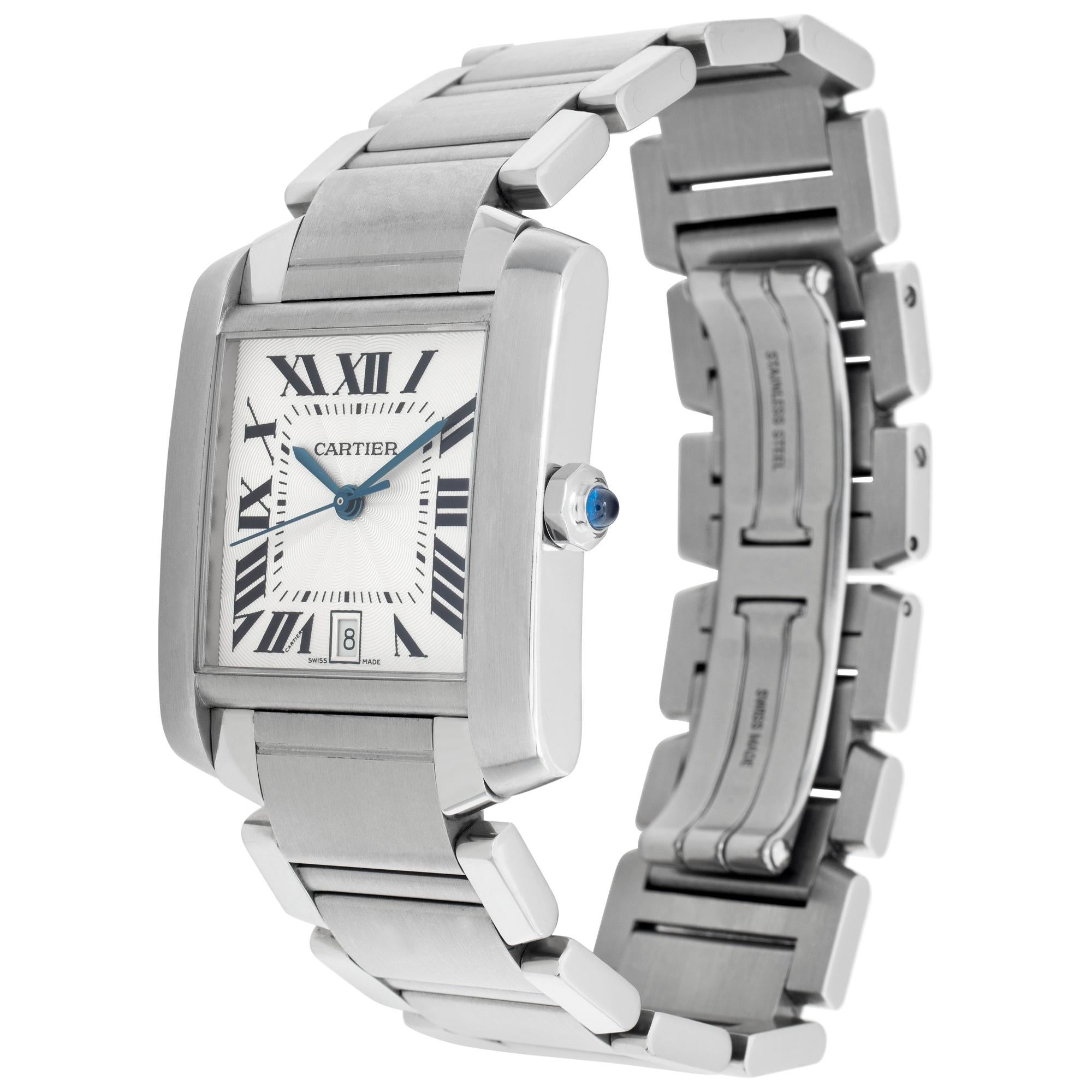 Cartier Tank Francaise in stainless steel. Auto, with date and sweep seconds. 28 mm case size. Ref W51002Q3 Circa 2010s. Fine Pre-owned Cartier Watch. Certified preowned Classic Cartier Tank Francaise W51002Q3 watch is made out of Stainless steel on