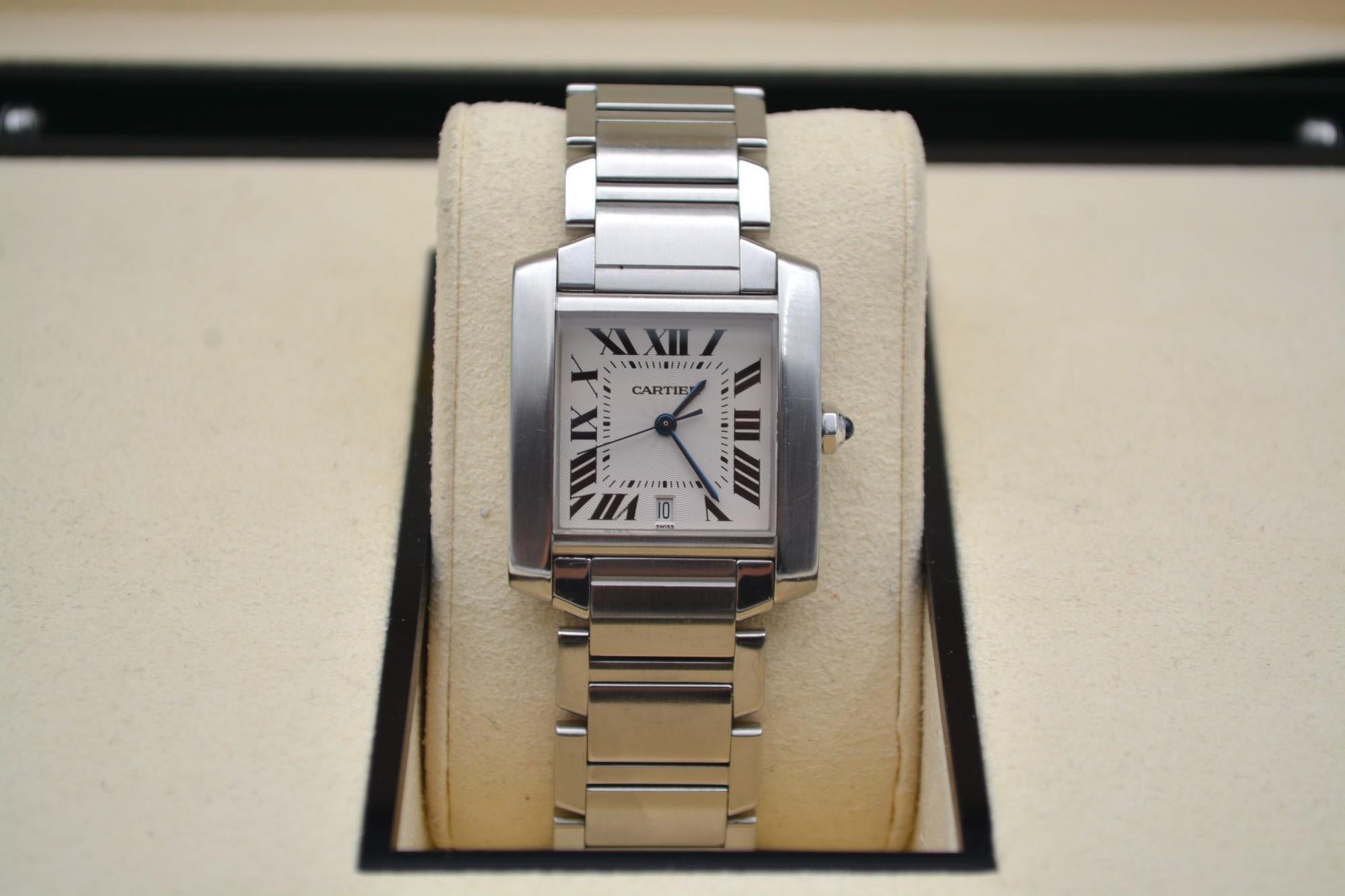 Cartier Tank Francaise 28x32mm Stainless Steel White Roman Dial Ref: 2302 In Excellent Condition In București, București