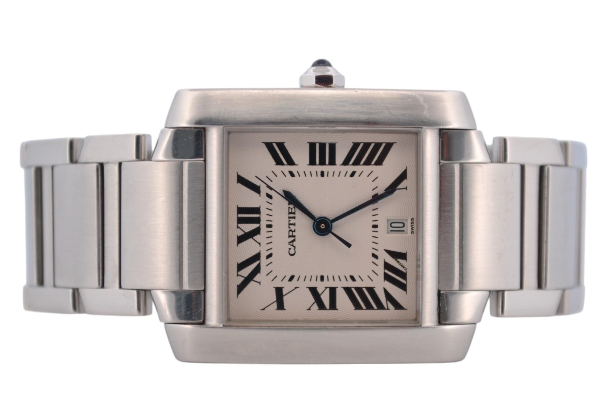 Women's or Men's Cartier Tank Francaise 28x32mm Stainless Steel White Roman Dial Ref: 2302