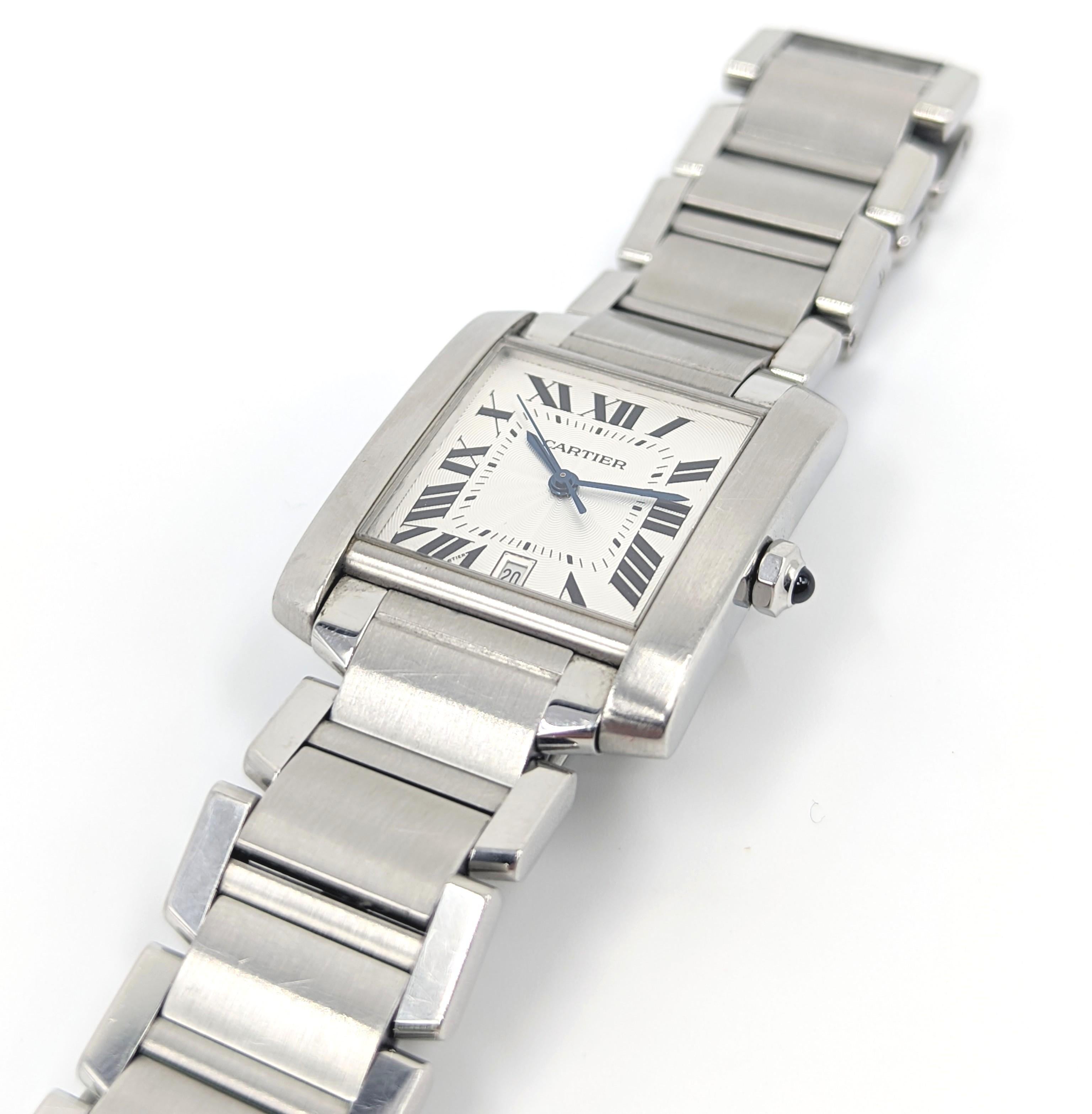Women's or Men's Cartier Tank Francaise Mid-Size SS Automatic Calendar Watch Iob Ref. 2302 For Sale