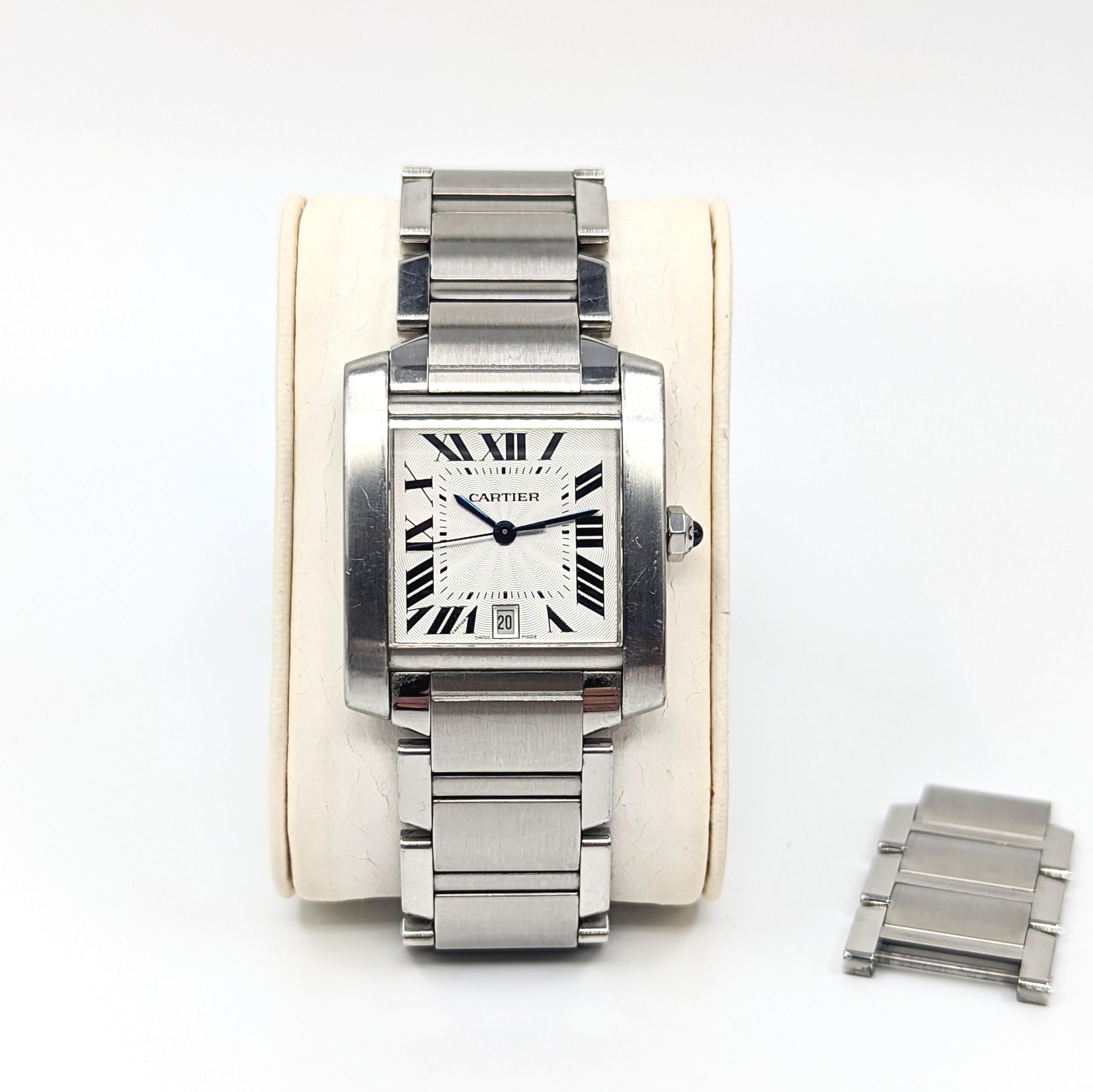 Cartier Tank Francaise Mid-Size SS Automatic Calendar Watch Iob Ref. 2302 For Sale 1