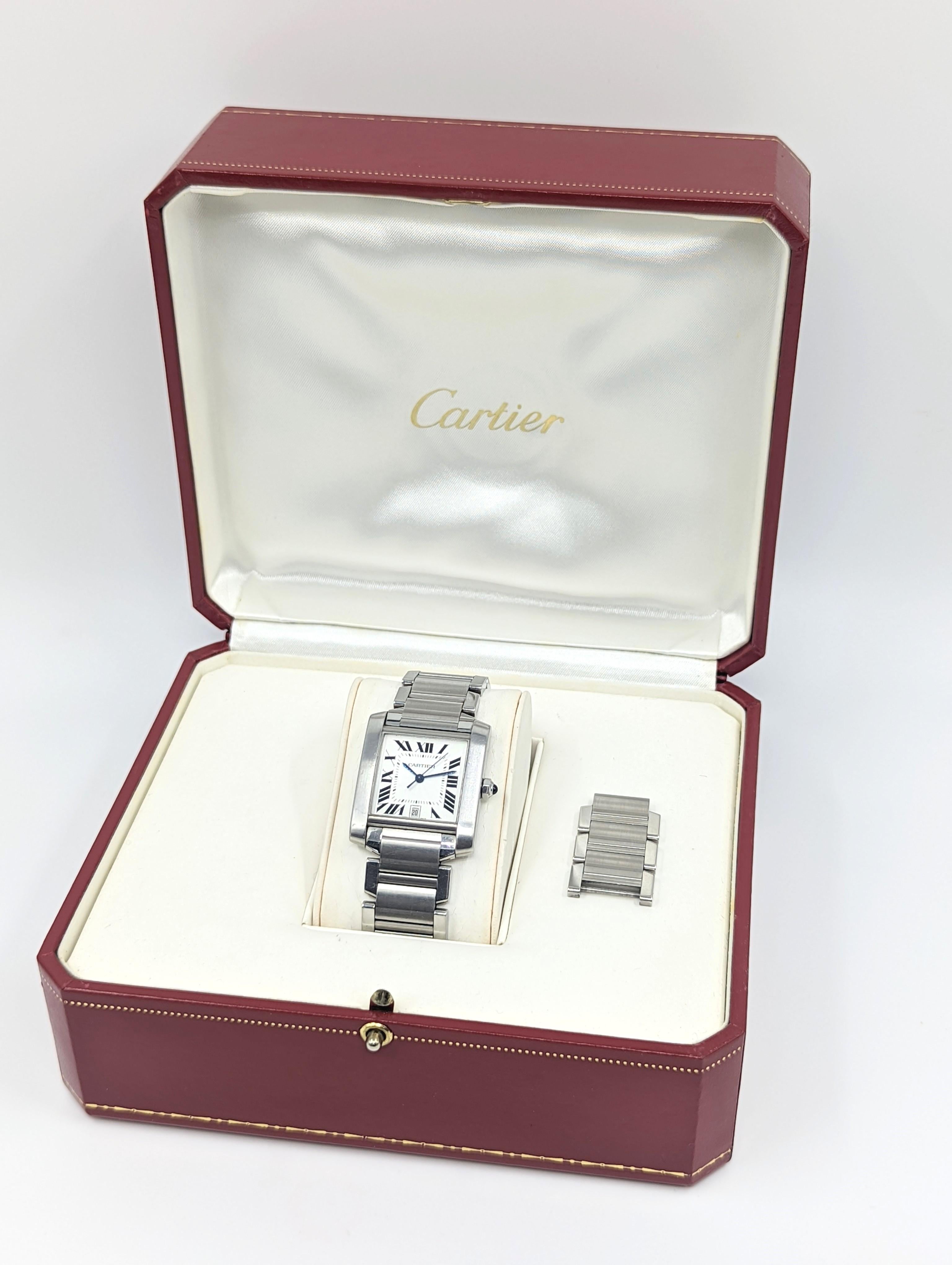 Cartier Tank Francaise Mid-Size SS Automatic Calendar Watch Iob Ref. 2302 For Sale 2