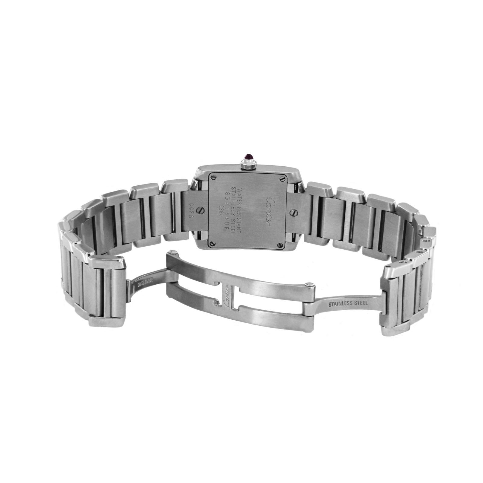 Taille ronde Cartier Montre Tank Francaise Aftermarket rose avec lunette en diamant et cadran MOP 2384 en vente