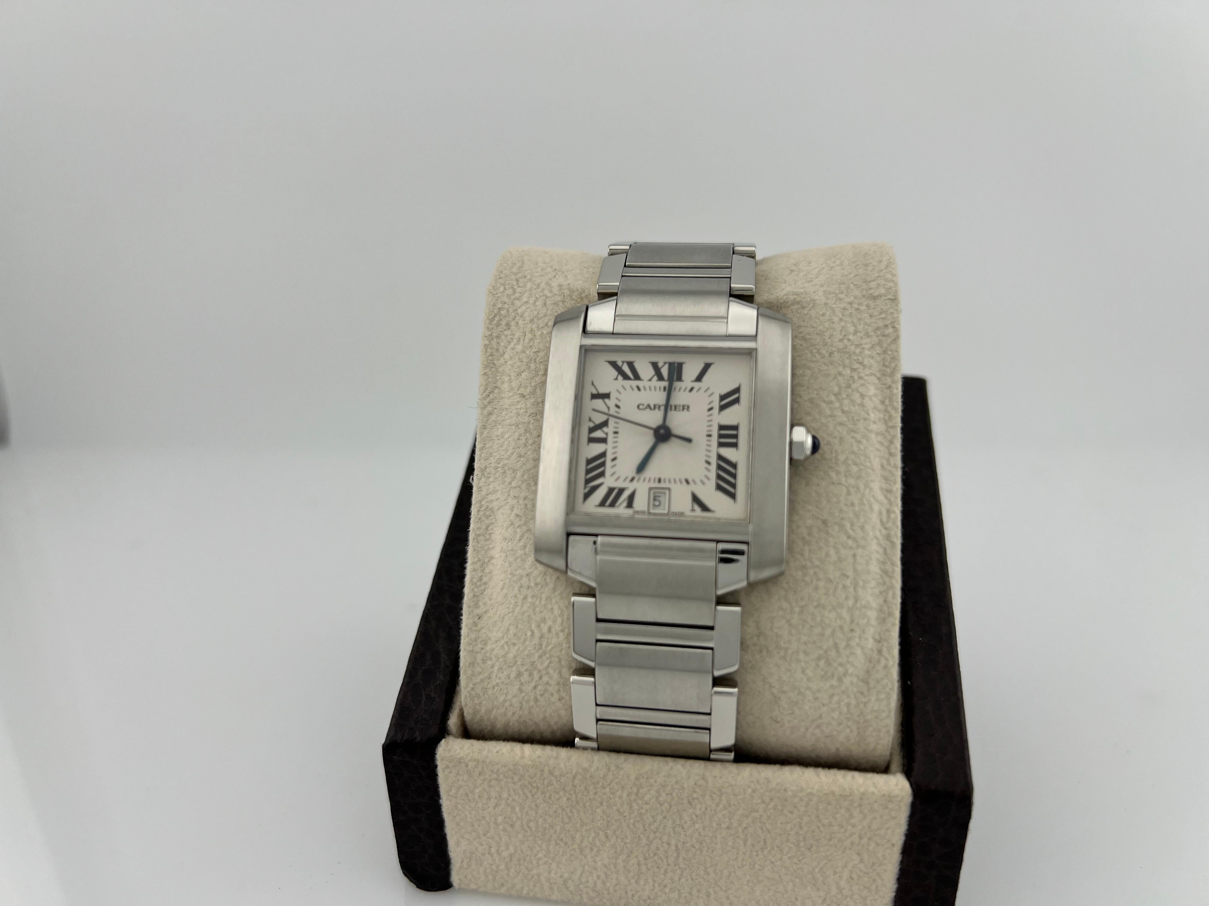 Cartier Tank Française Automatic 2302 W51002Q3 Stainless Steel Box Papers In Excellent Condition In San Diego, CA
