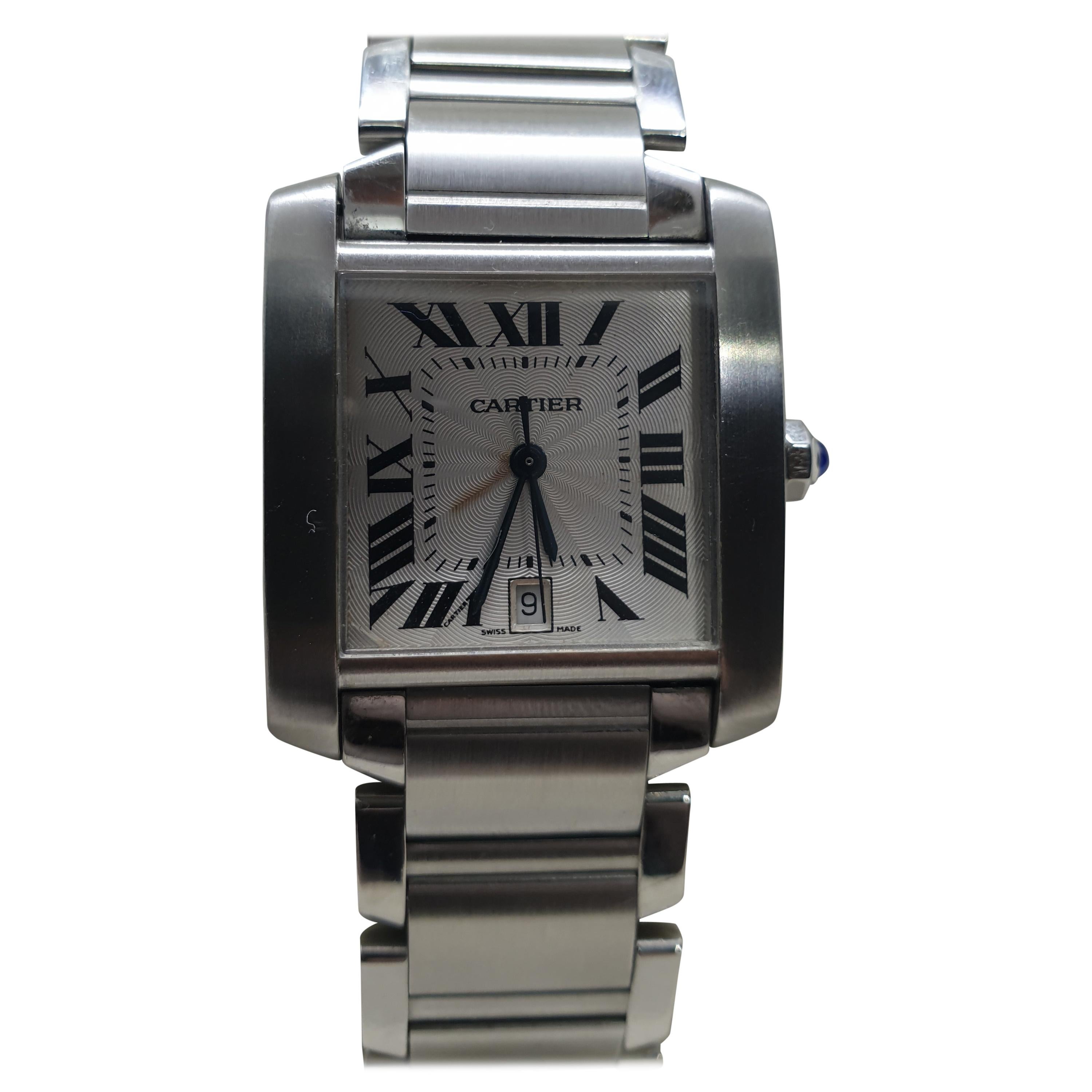 Cartier Tank Francaise Automatic Steel Wristwatch For Sale