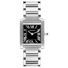 Cartier Tank Francaise Black Dial Steel Ladies Watch W51026Q3 Box Papers