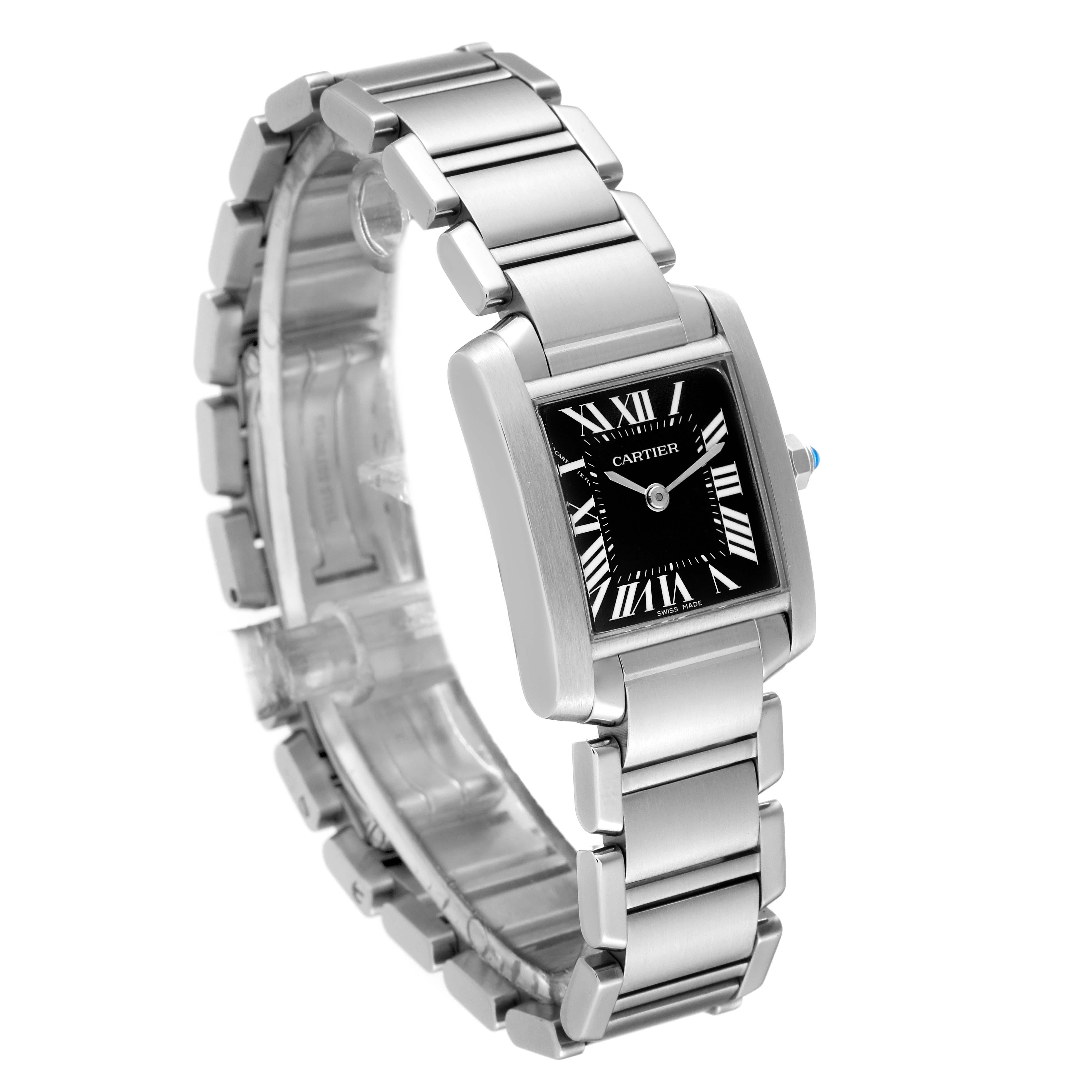 Cartier Tank Francaise Black Dial Steel Ladies Watch W51026Q3 In Excellent Condition For Sale In Atlanta, GA