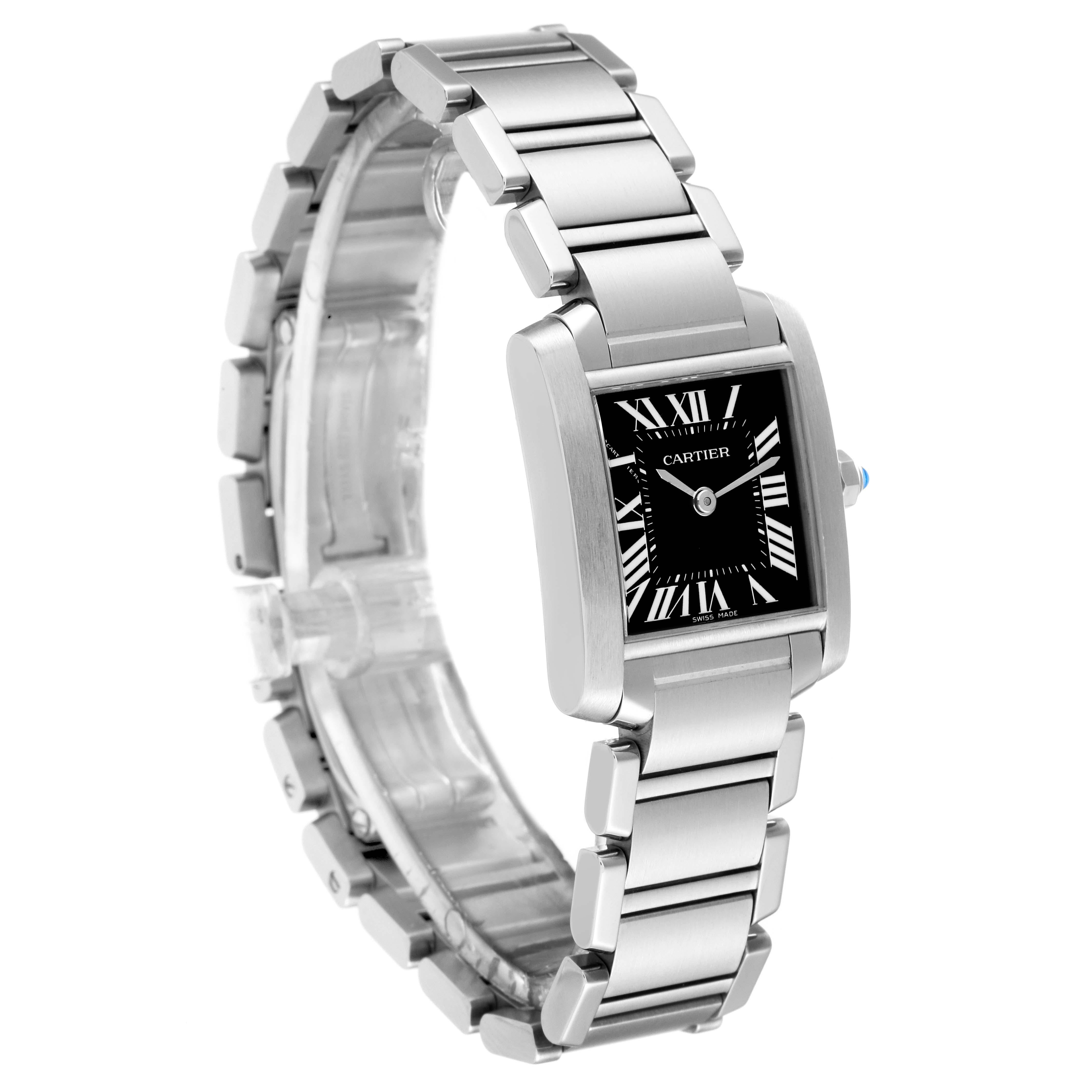 Cartier Tank Francaise Black Dial Steel Ladies Watch W51026Q3 In Excellent Condition For Sale In Atlanta, GA