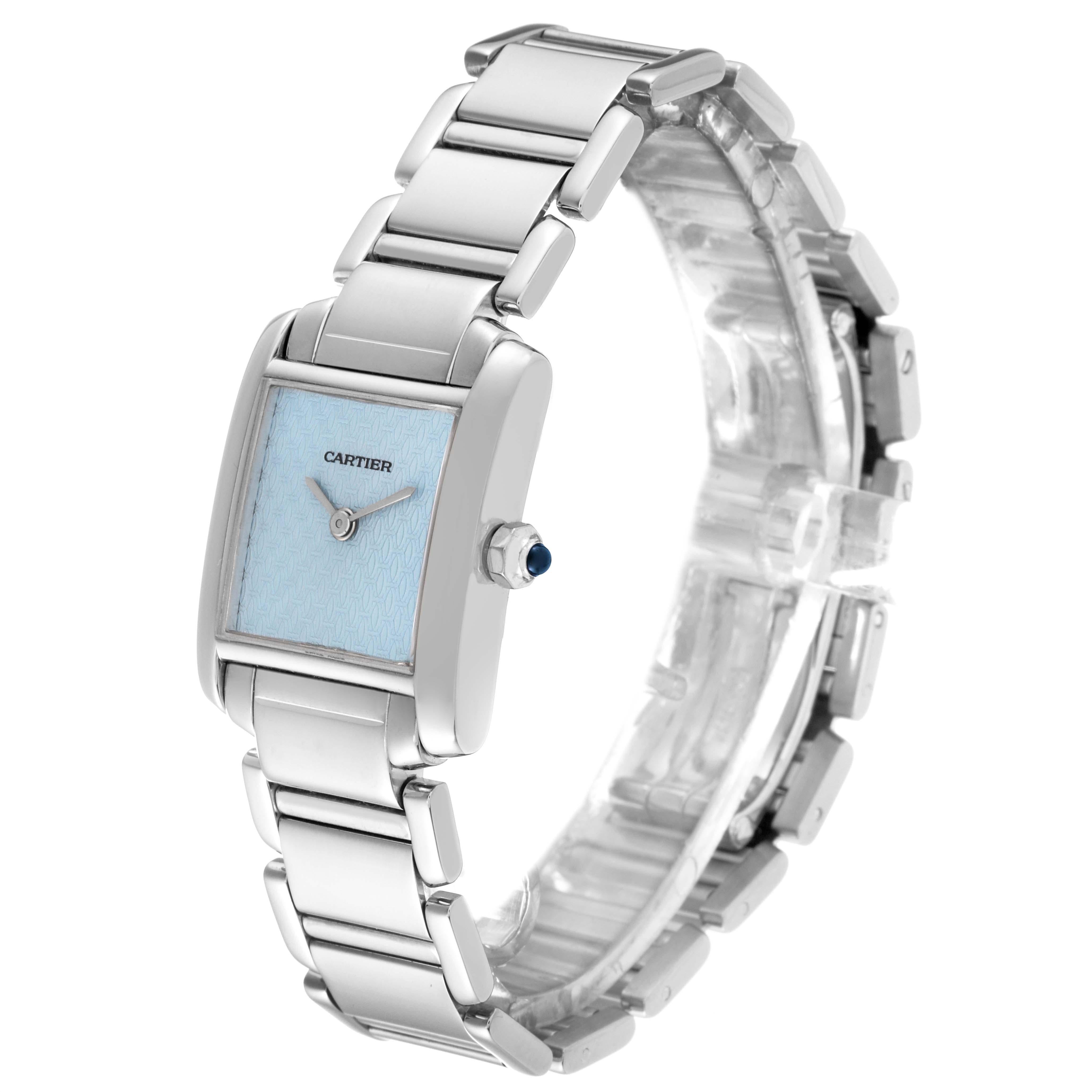 Cartier Tank Francaise Blue Dial White Gold Quartz Ladies Watch W50012S3 For Sale 4