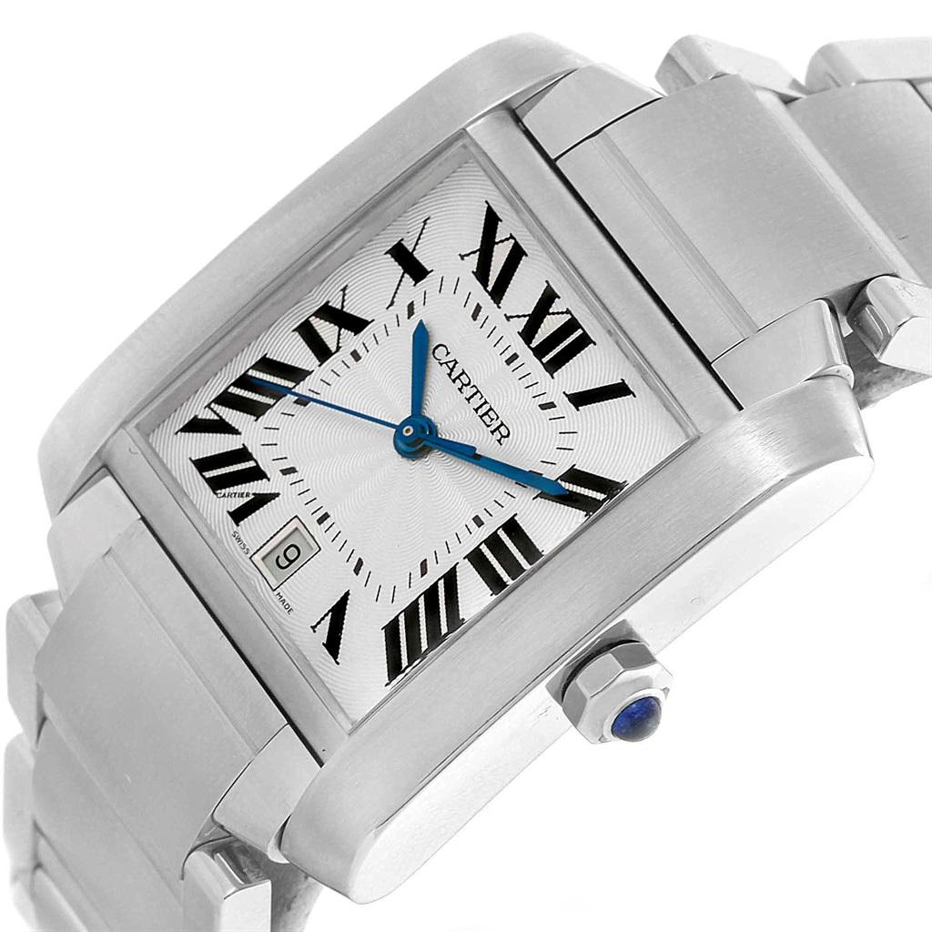 Cartier Tank Francaise Blue Hands Automatic Men’s Watch W51002Q3 In Excellent Condition For Sale In Atlanta, GA