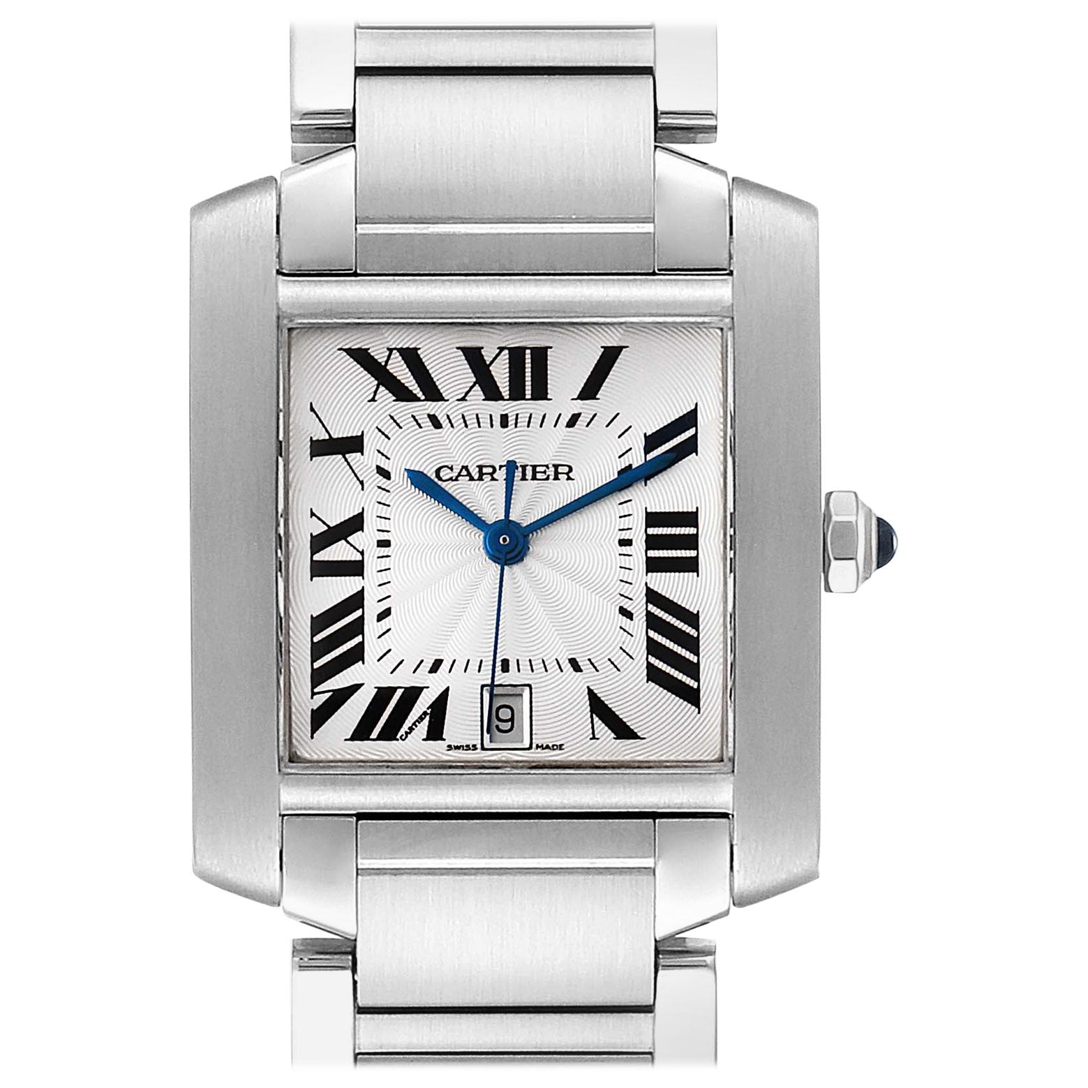 Cartier Tank Francaise Blue Hands Steel Automatic Men's Watch W51002Q3