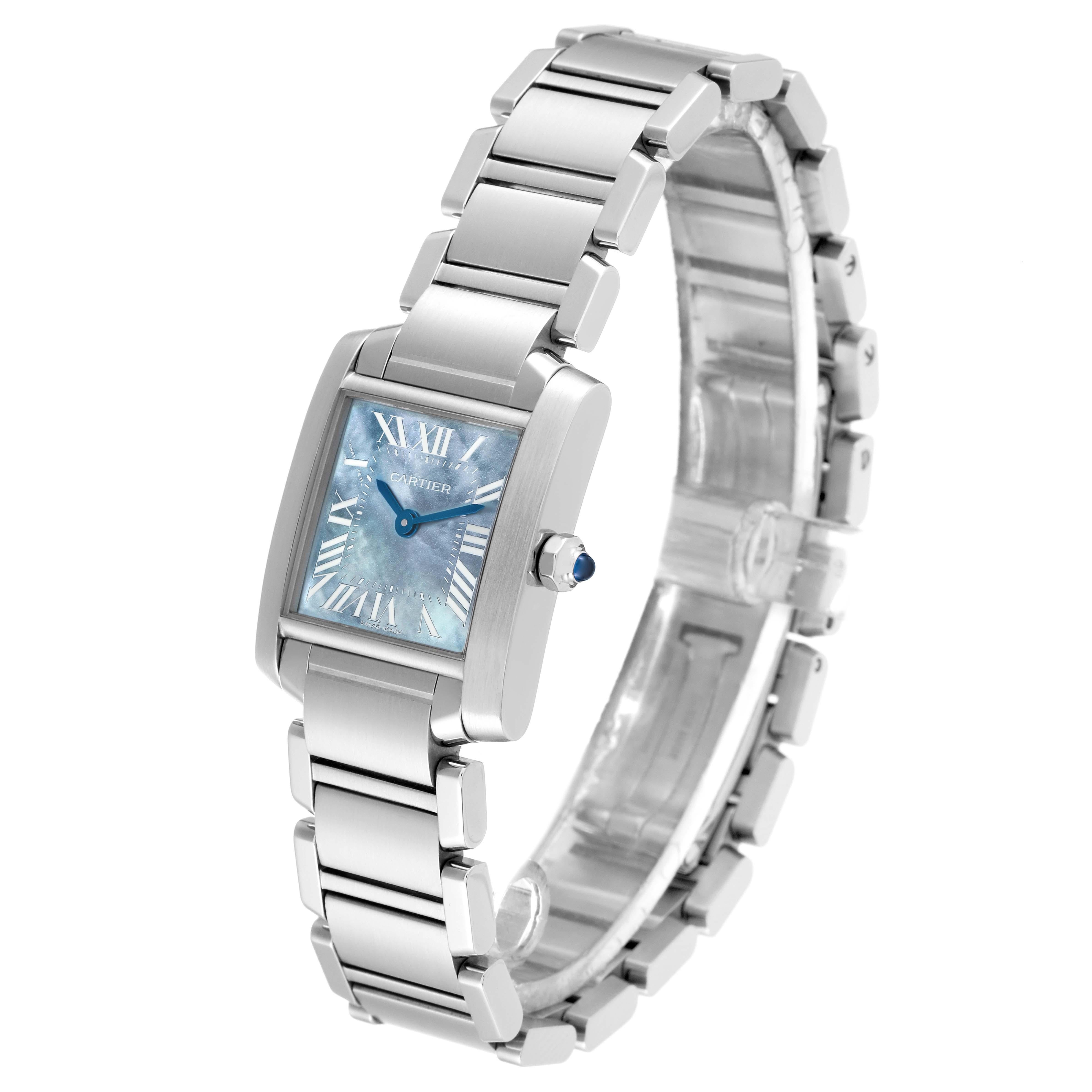 Cartier: Stahl-Damenuhr W51034Q3, Tank Francaise, blau, Perlmutt-Zifferblatt 1