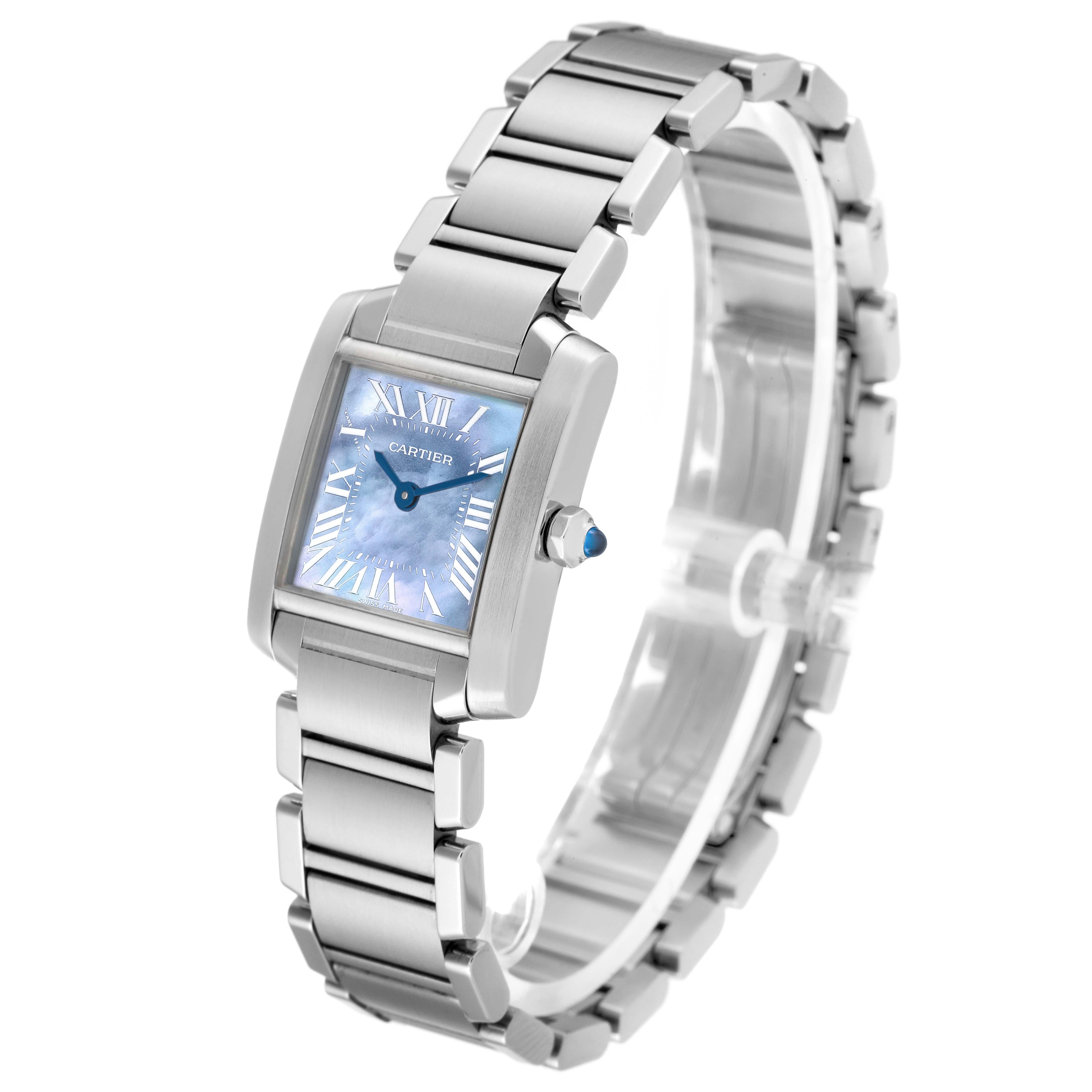 Cartier: Stahl-Damenuhr W51034Q3, Tank Francaise, blau, Perlmutt-Zifferblatt 1