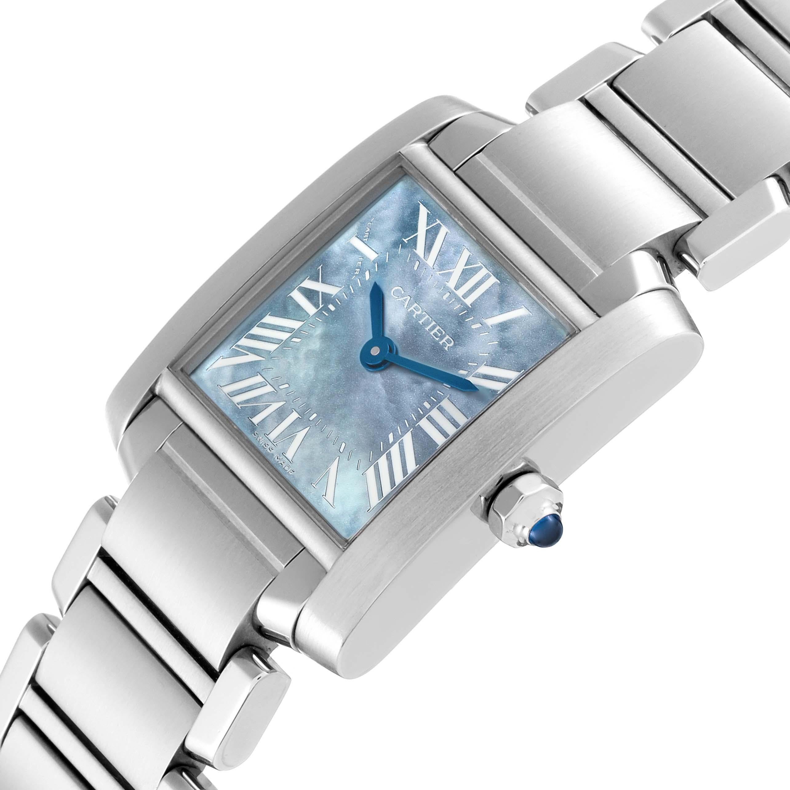 Cartier: Stahl-Damenuhr W51034Q3, Tank Francaise, blau, Perlmutt-Zifferblatt 2
