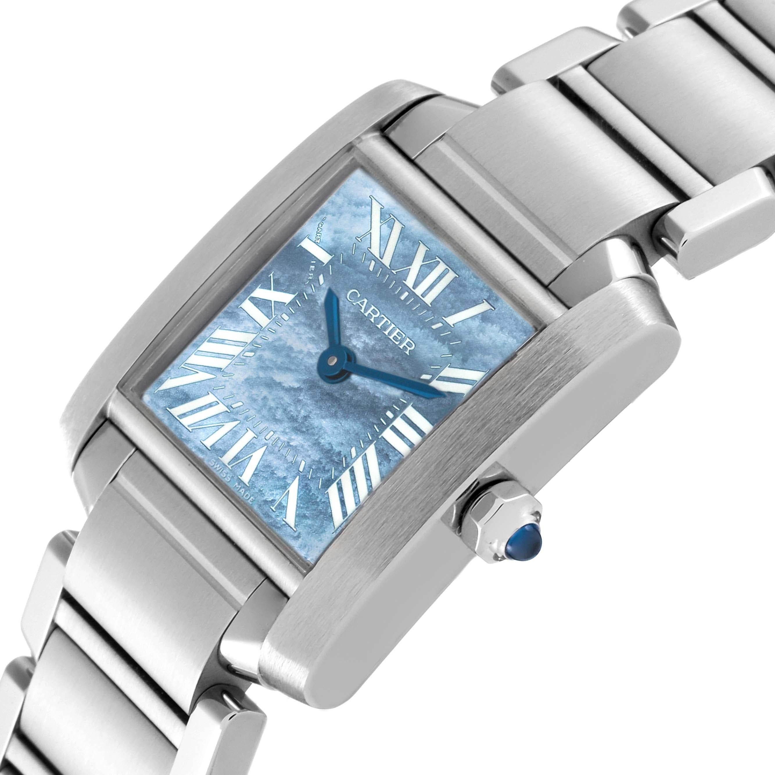 Cartier Tank Francaise Blue Mother of Pearl Dial Steel Ladies Watch W51034Q3 In Excellent Condition In Atlanta, GA